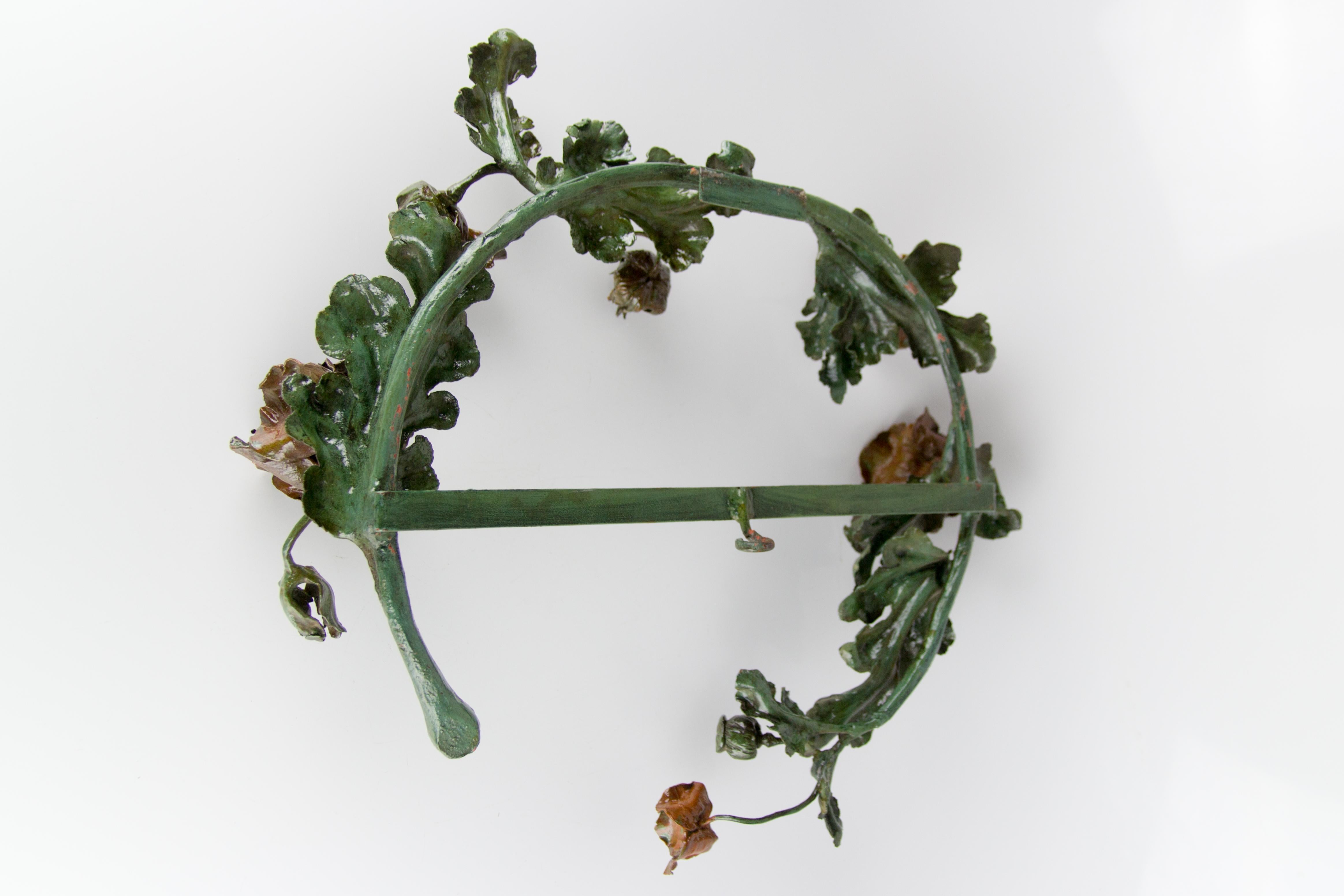 French Art Nouveau Wrought Iron Poppies Floral Round Wall Mirror, 1930s 11