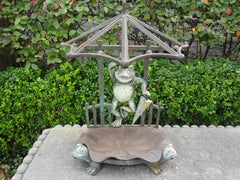 French Art Nouveau Iron Umbrella Stand with Frogs