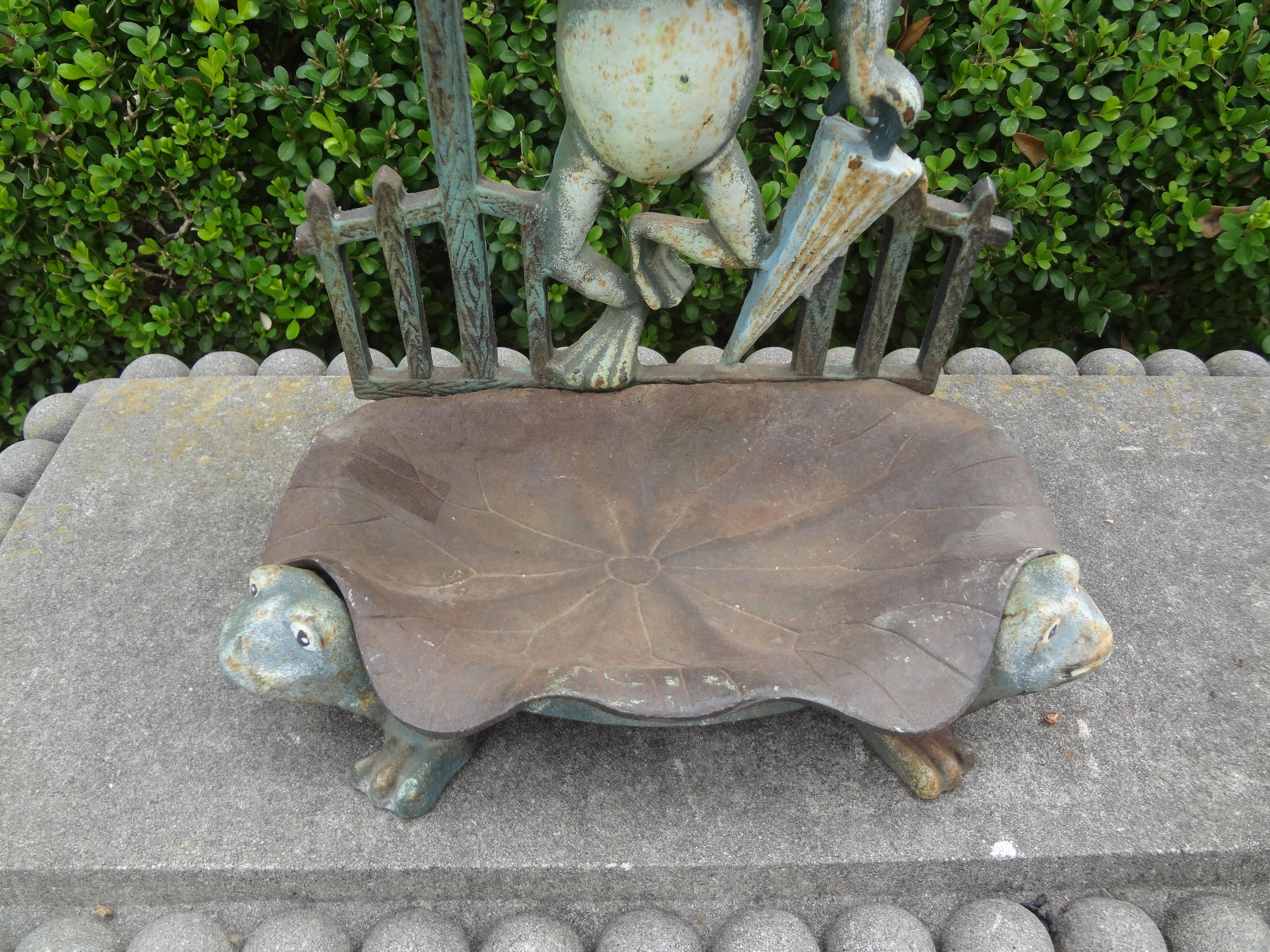 Cast French Art Nouveau Iron Umbrella Stand with Frogs For Sale