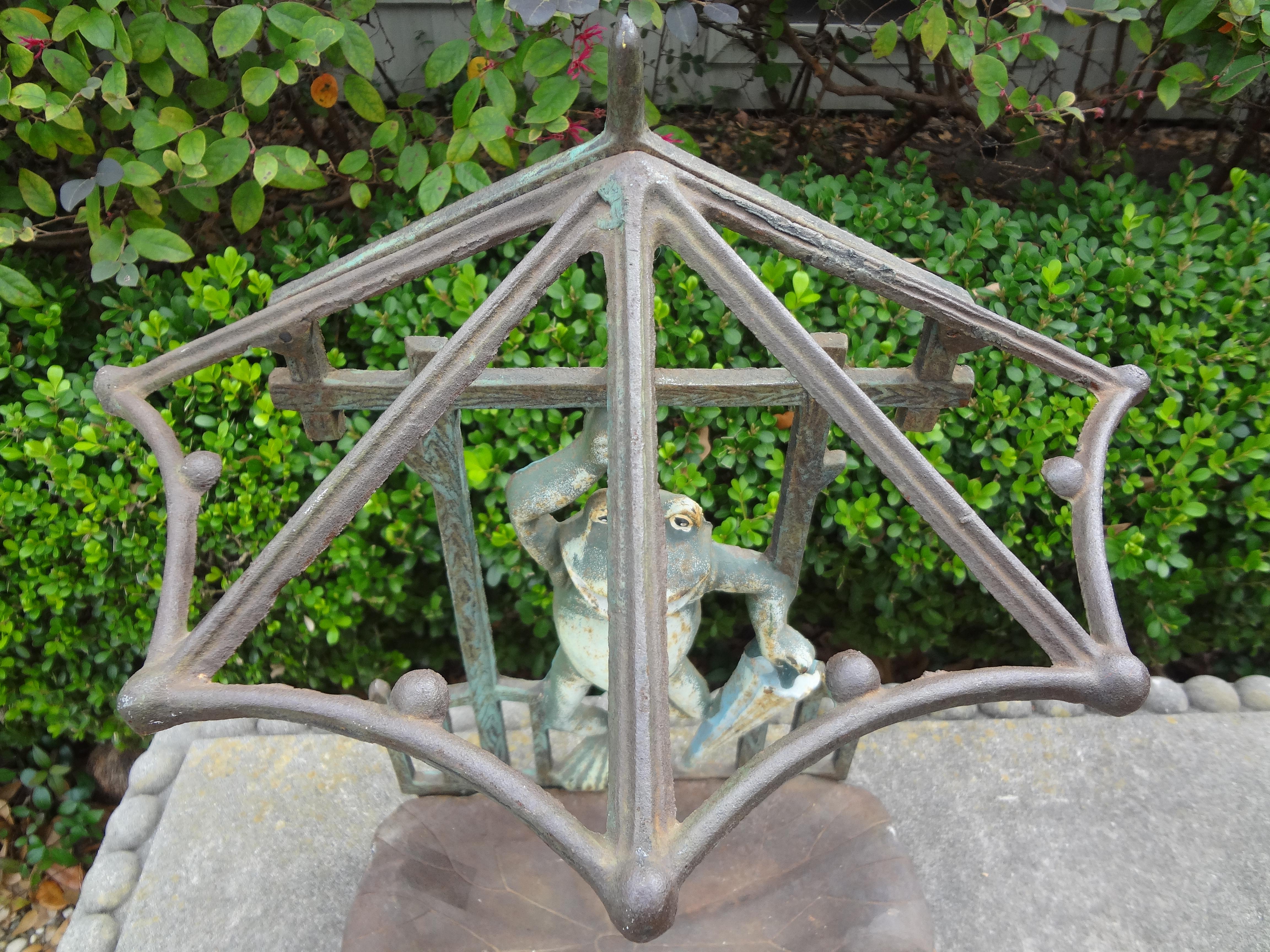 European French Art Nouveau Iron Umbrella Stand with Frogs For Sale