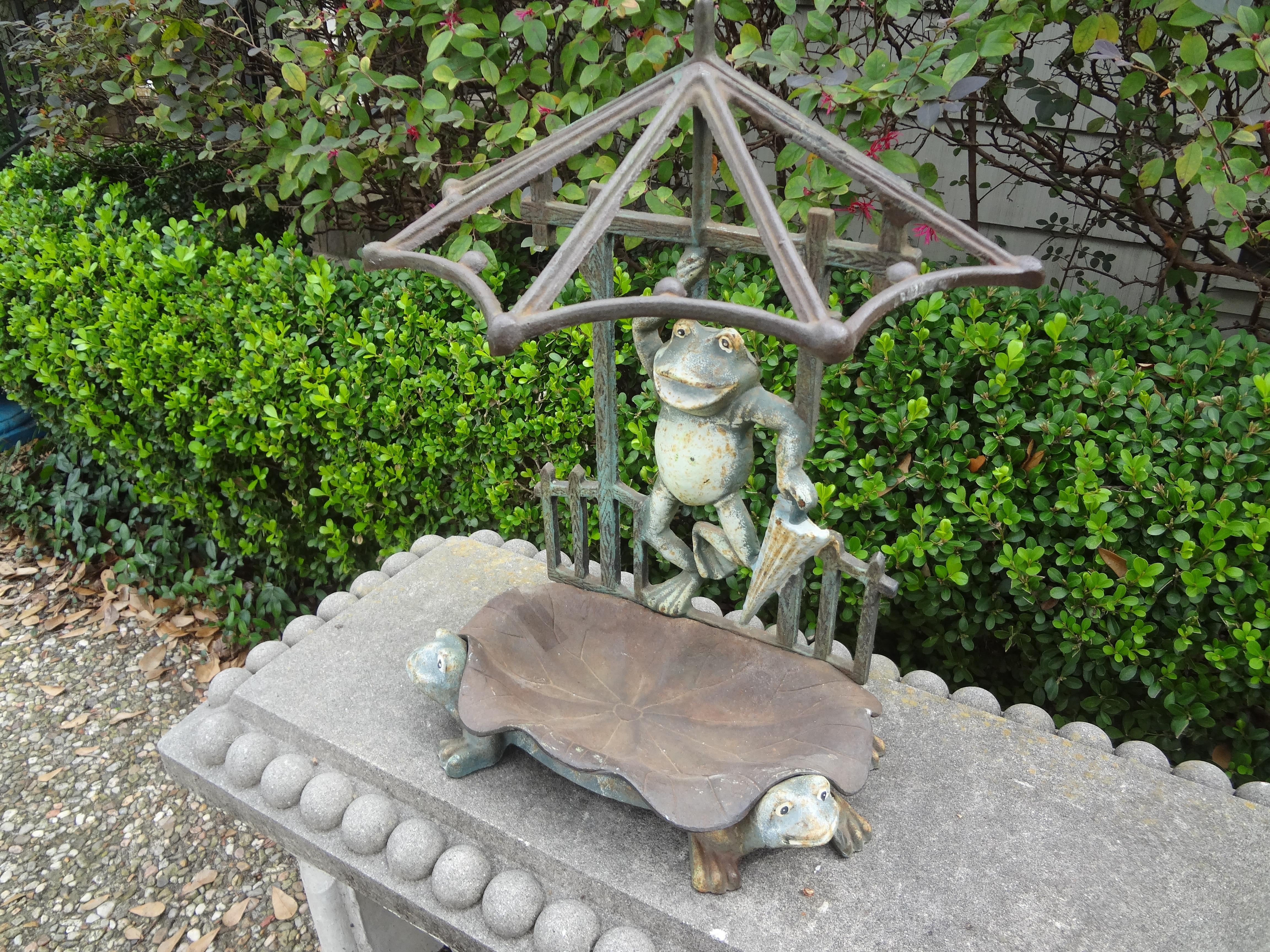 Early 20th Century French Art Nouveau Iron Umbrella Stand with Frogs For Sale