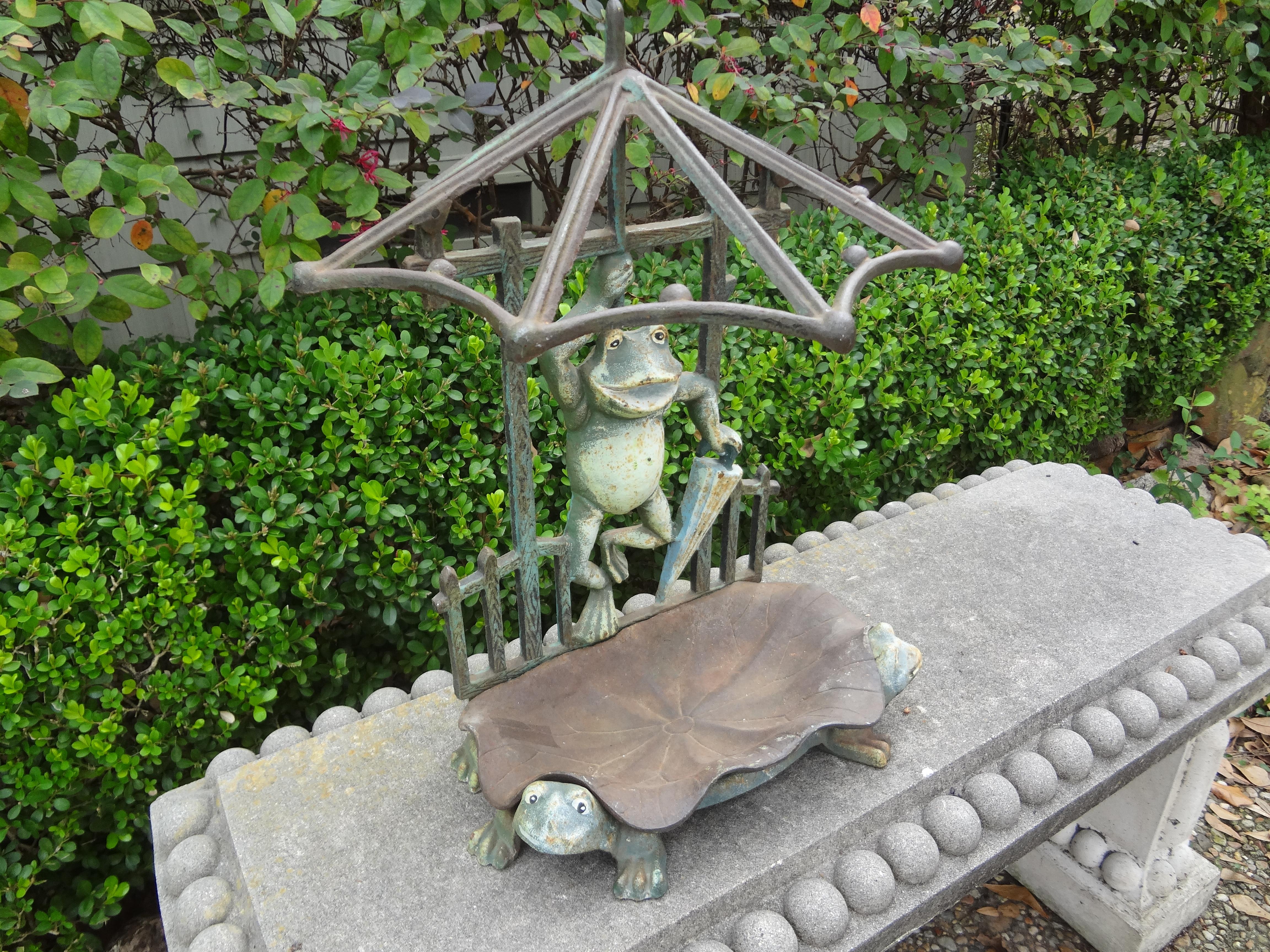 French Art Nouveau Iron Umbrella Stand with Frogs For Sale 1
