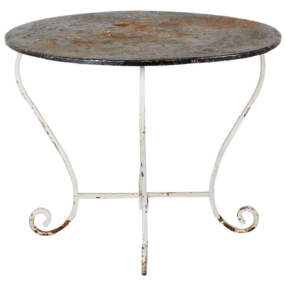 French Art Nouveau Wrought Iron Zinc Painted Garden Table