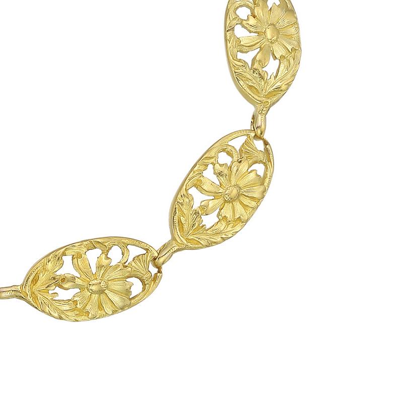 Women's or Men's French Art Nouveau Yellow Gold Link Bracelet