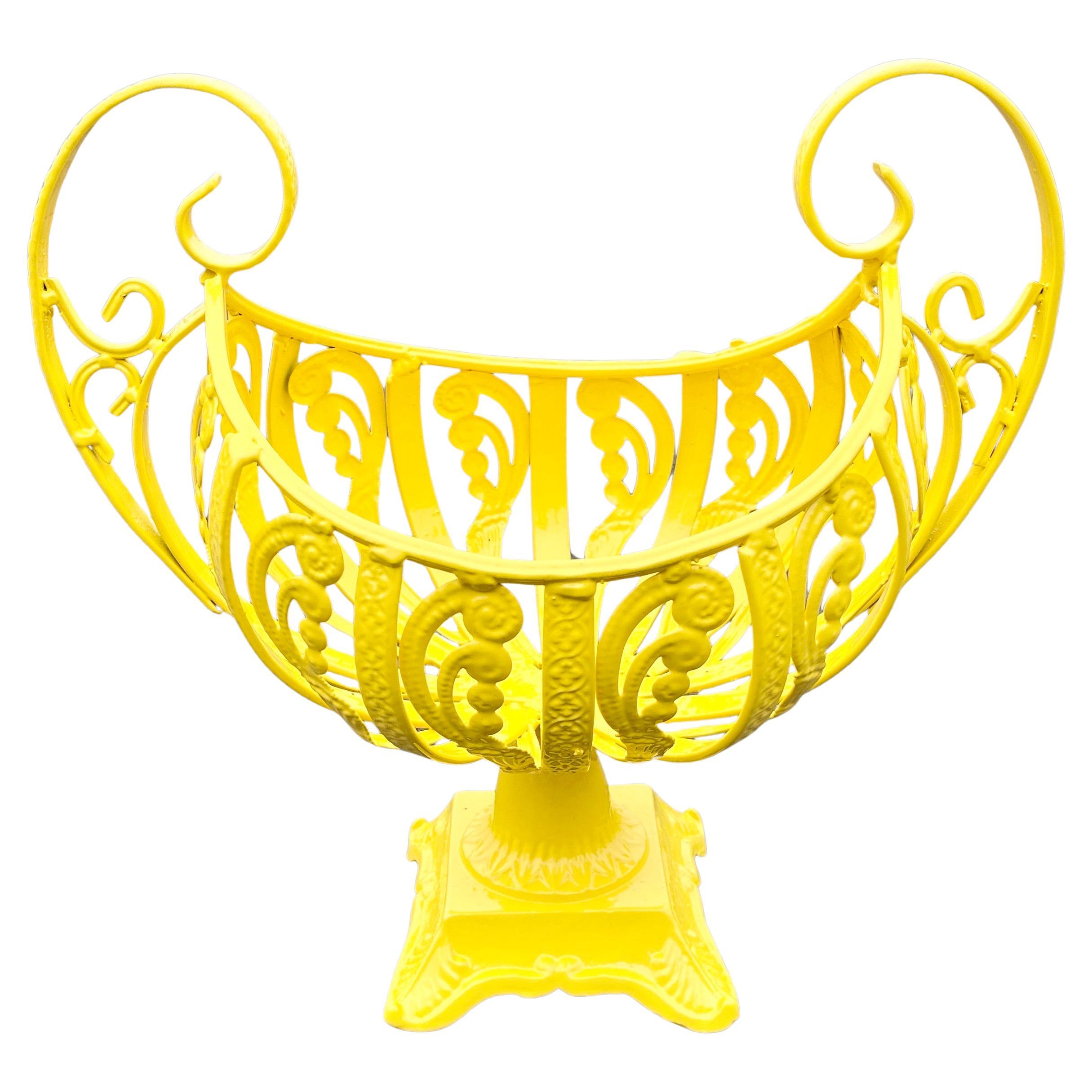 French Art Nouveau Yellow Jardiniere Centerpiece, Newly Powder-Coated