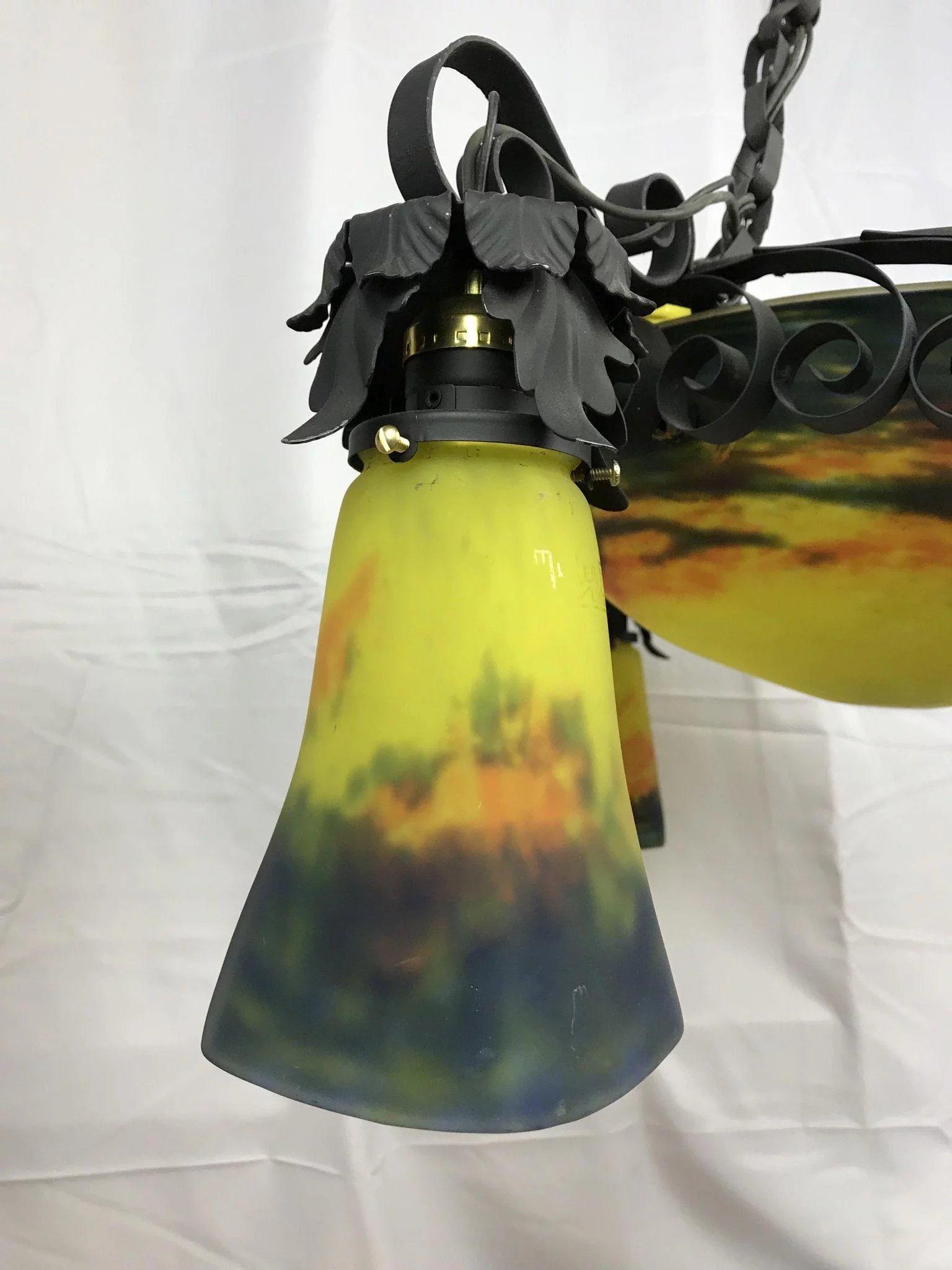 French Art Nouveau Muller Freres Art Glass Pendant Chandelier Hanging Lamp For Sale 2