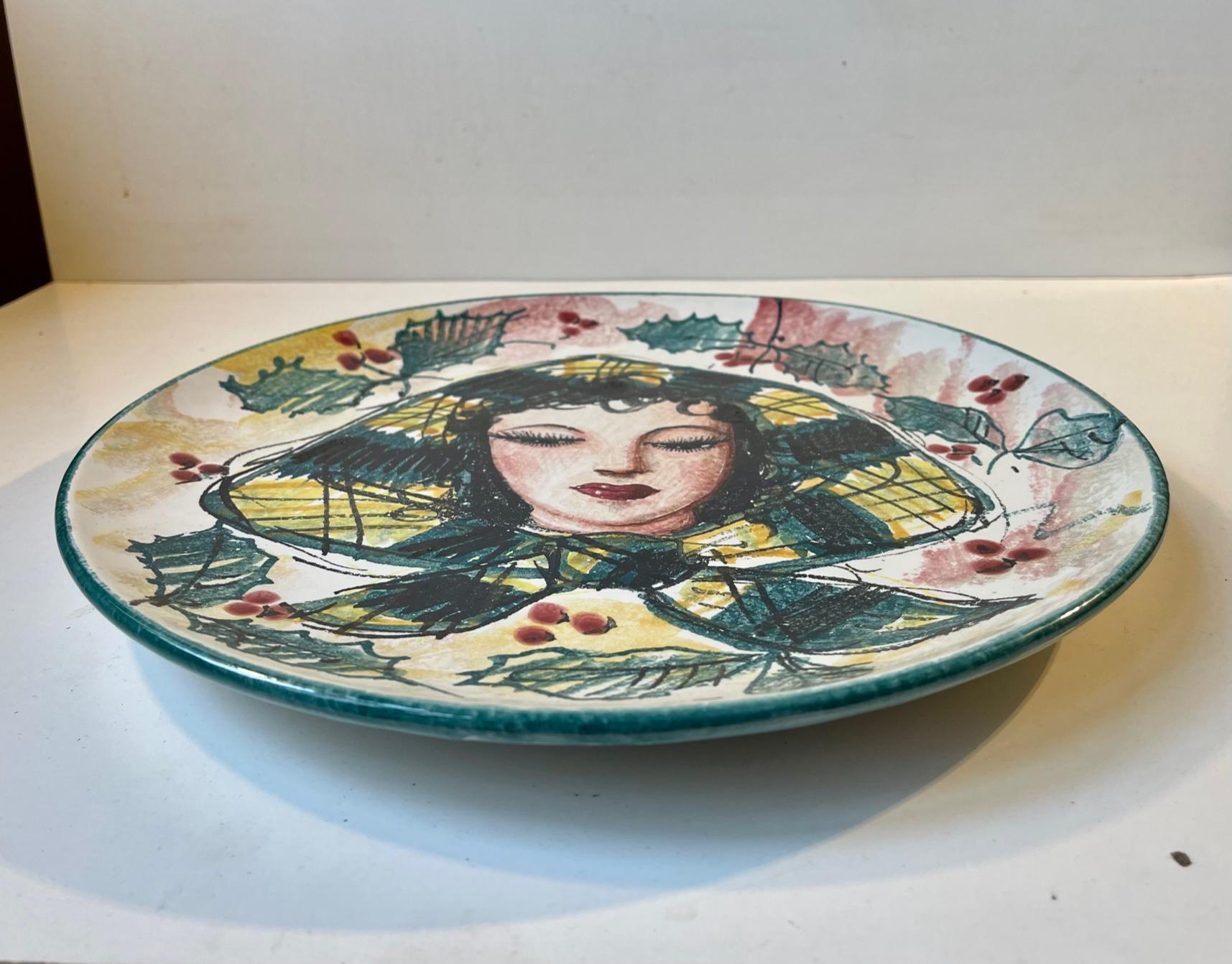 Glazed French Art Pottery Charger or Wall Plaque, Signed, 1960s For Sale
