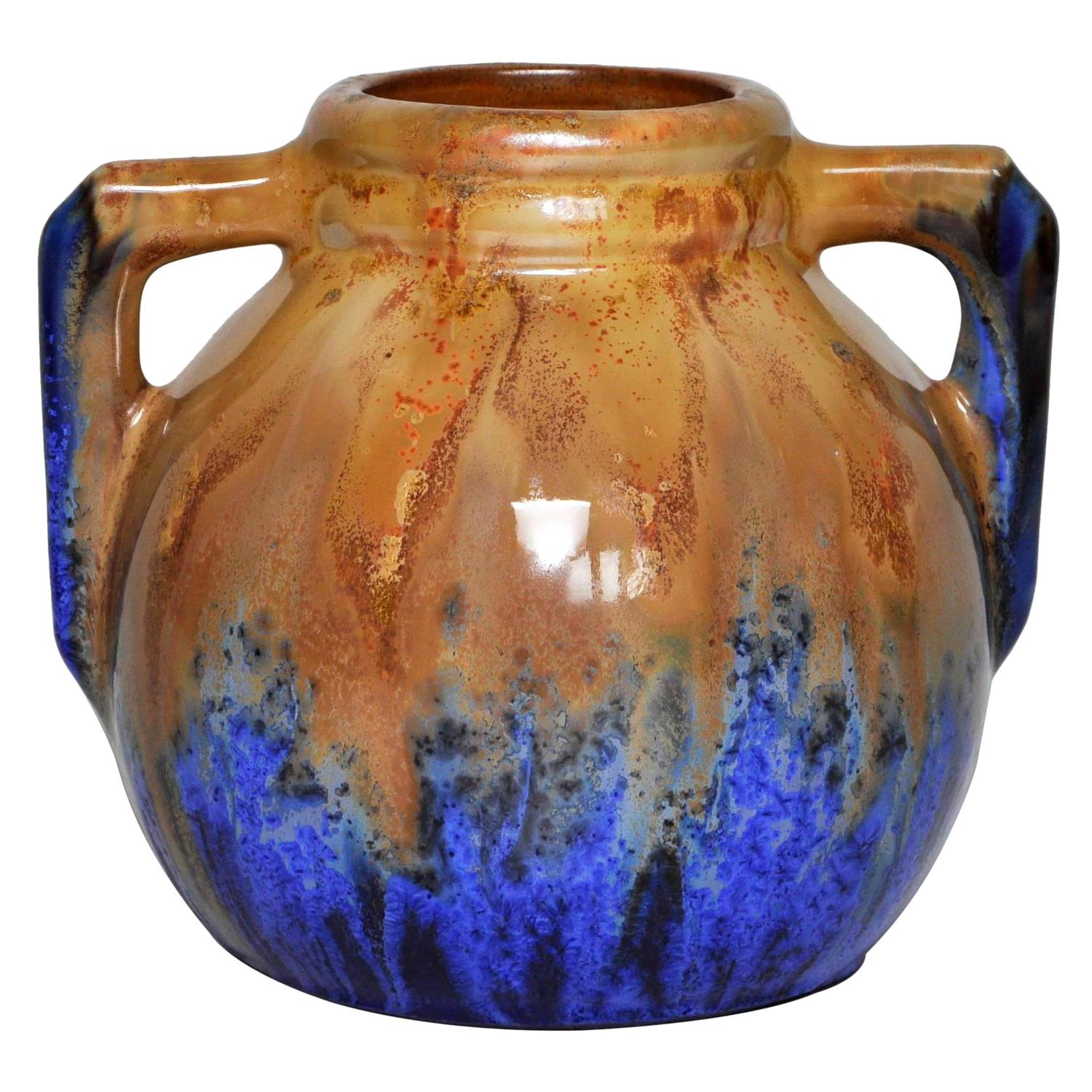 Poterie d'art française Metenier Vase bleu en céramique