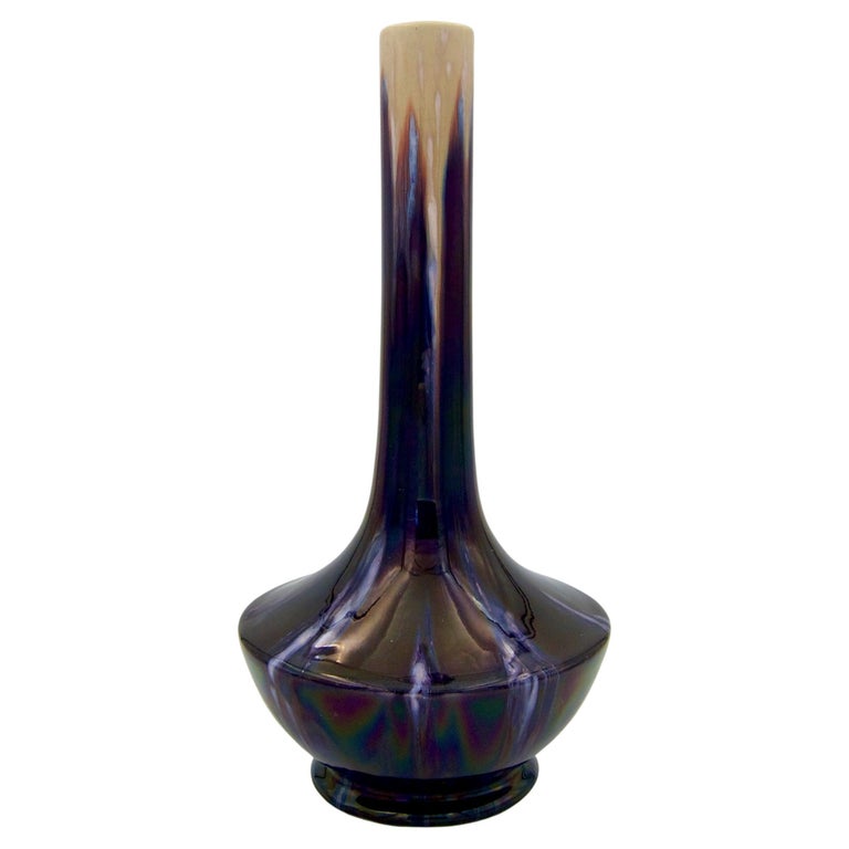 French Art Pottery Vase with Purple Iridescent Flambe Glaze For Sale at