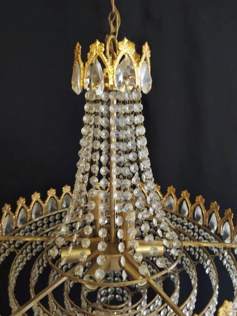 French Art Deco Crystal Bronze Eight-Light Chandelier, 1930s For Sale 10