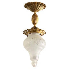 French Arte Deco Cut Glass Gilt Bronze Flush Mount, Ceiling Light, 1930s