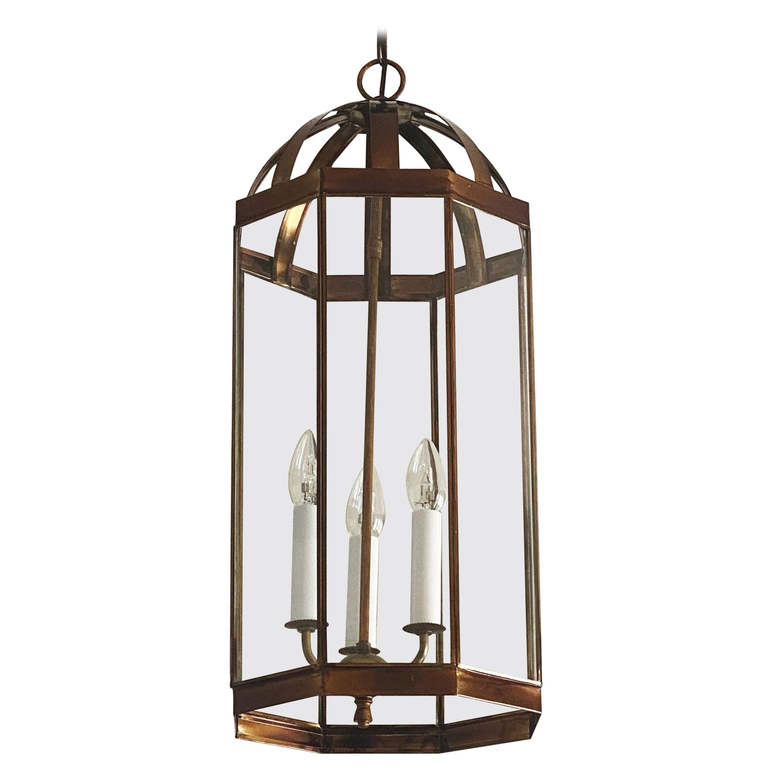 Lanterne à huit faces en laiton patiné et verre transparent Art Déco français, années 1930 en vente 8
