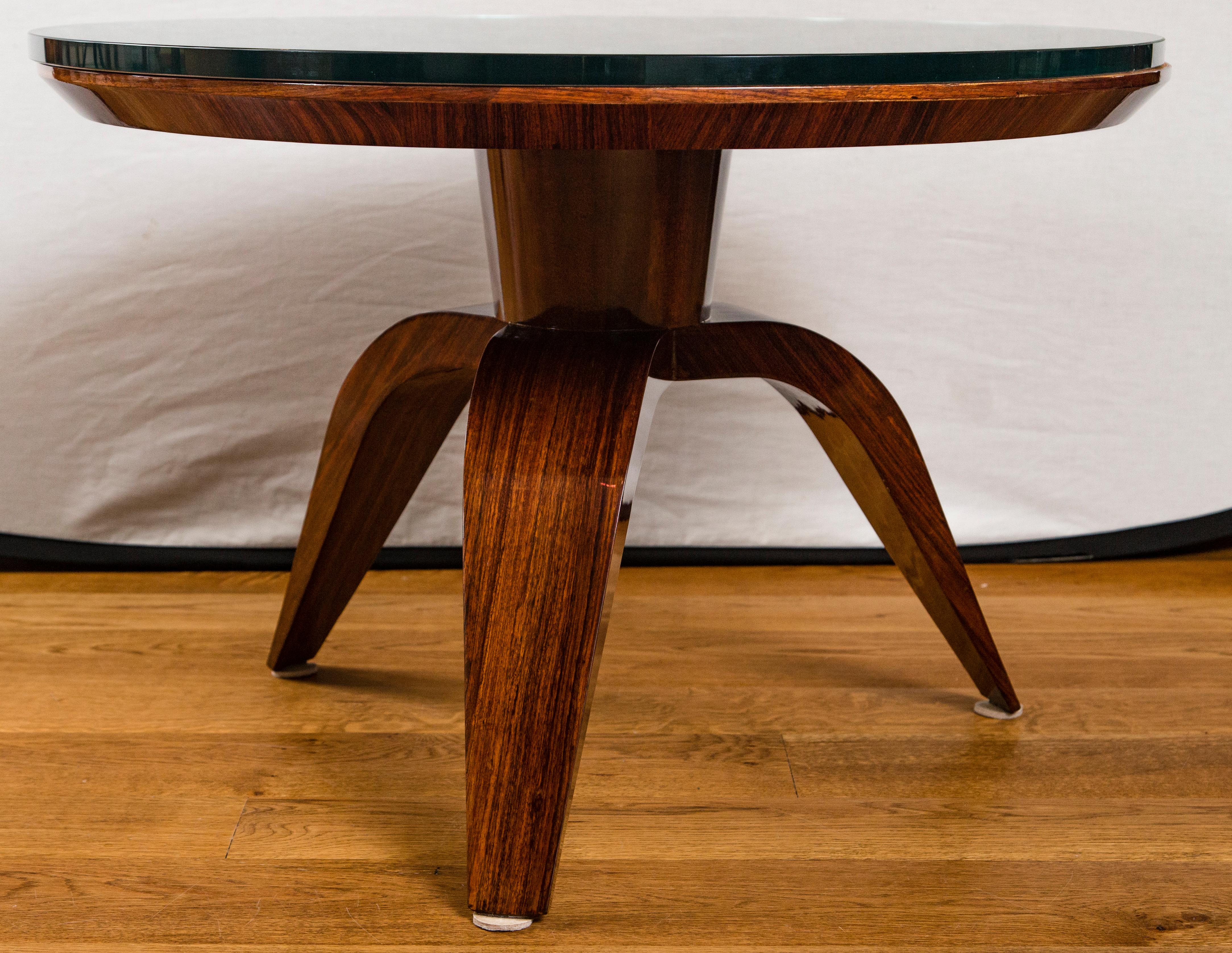 Art Deco circular table with a beautiful rosewood base, newer 1/2