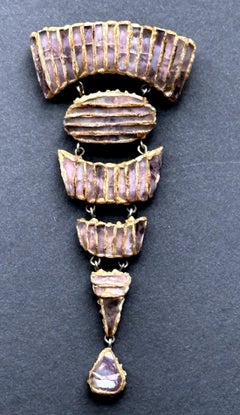 French Articulate Talosel Brooch with Glass Inlay by Line Vautrin Branded