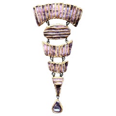 French Articulate Talosel Brooch with Glass Inlay by Line Vautrin Branded