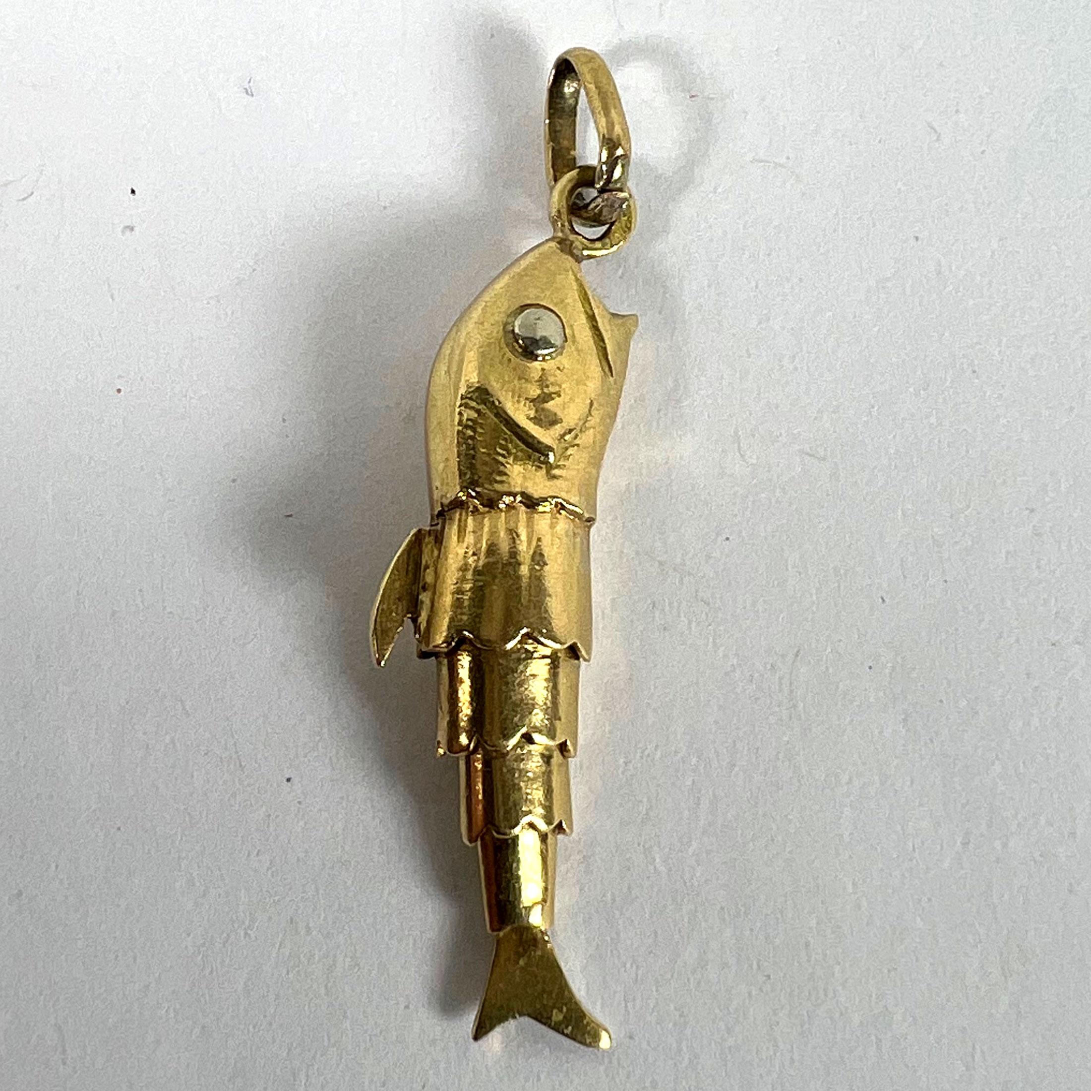 French Articulated Fish 18K Yellow Gold White Gold Charm Pendant 8
