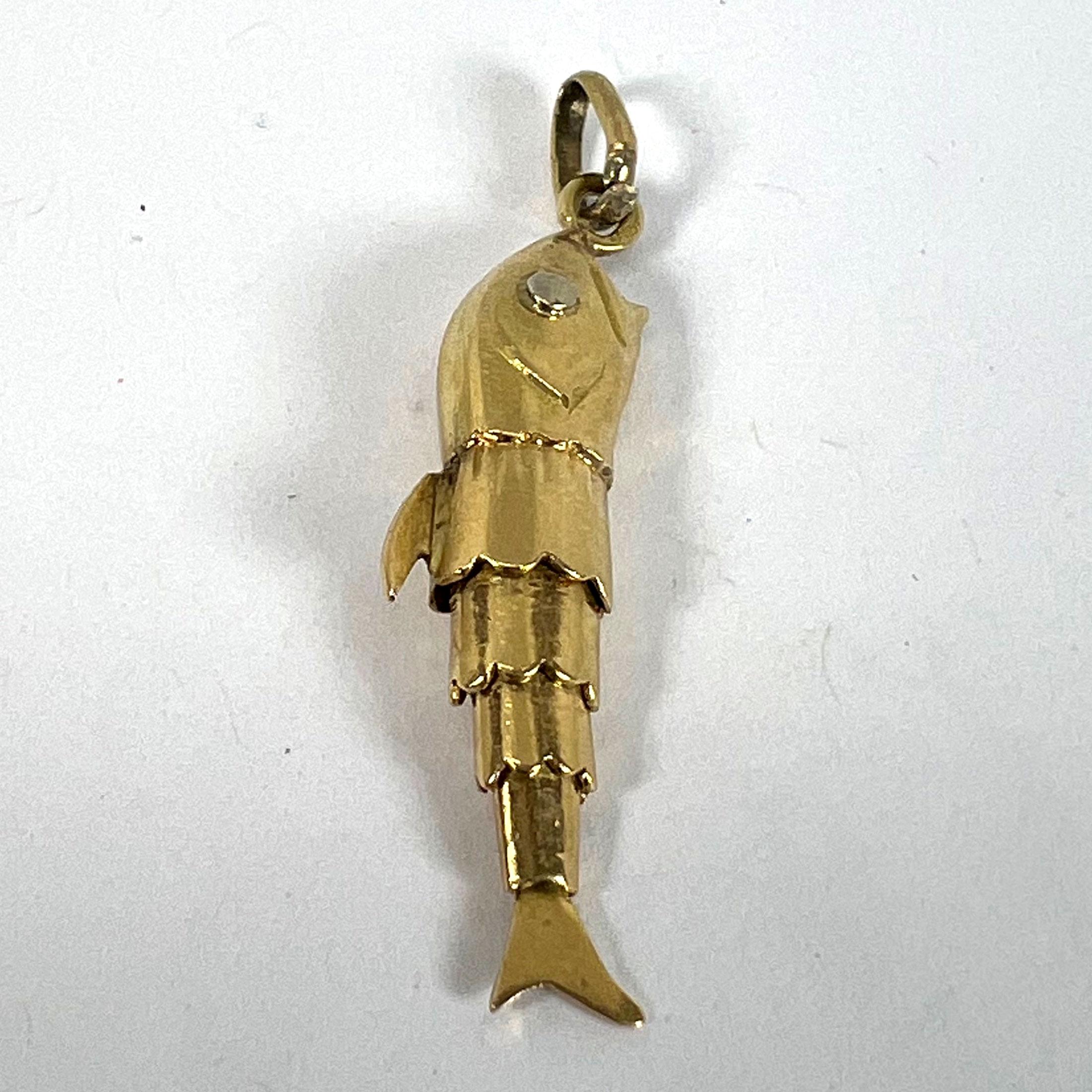 French Articulated Fish 18K Yellow Gold White Gold Charm Pendant 9