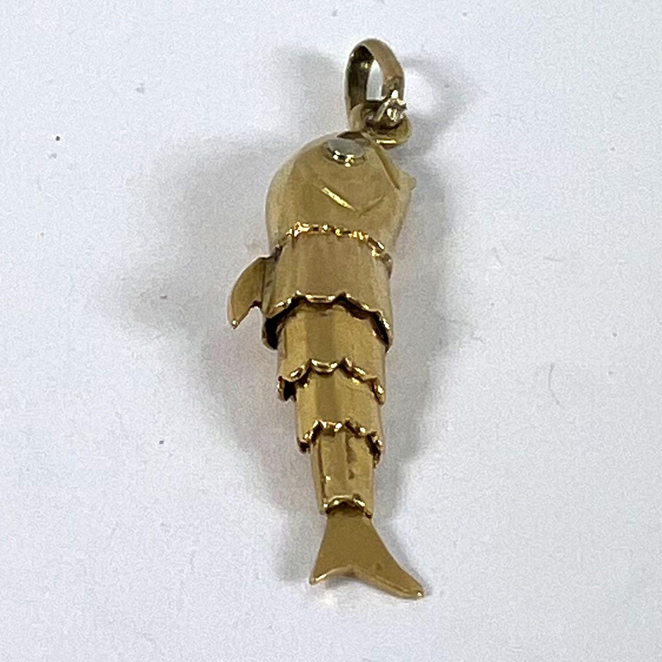 French Articulated Fish 18K Yellow Gold White Gold Charm Pendant 10