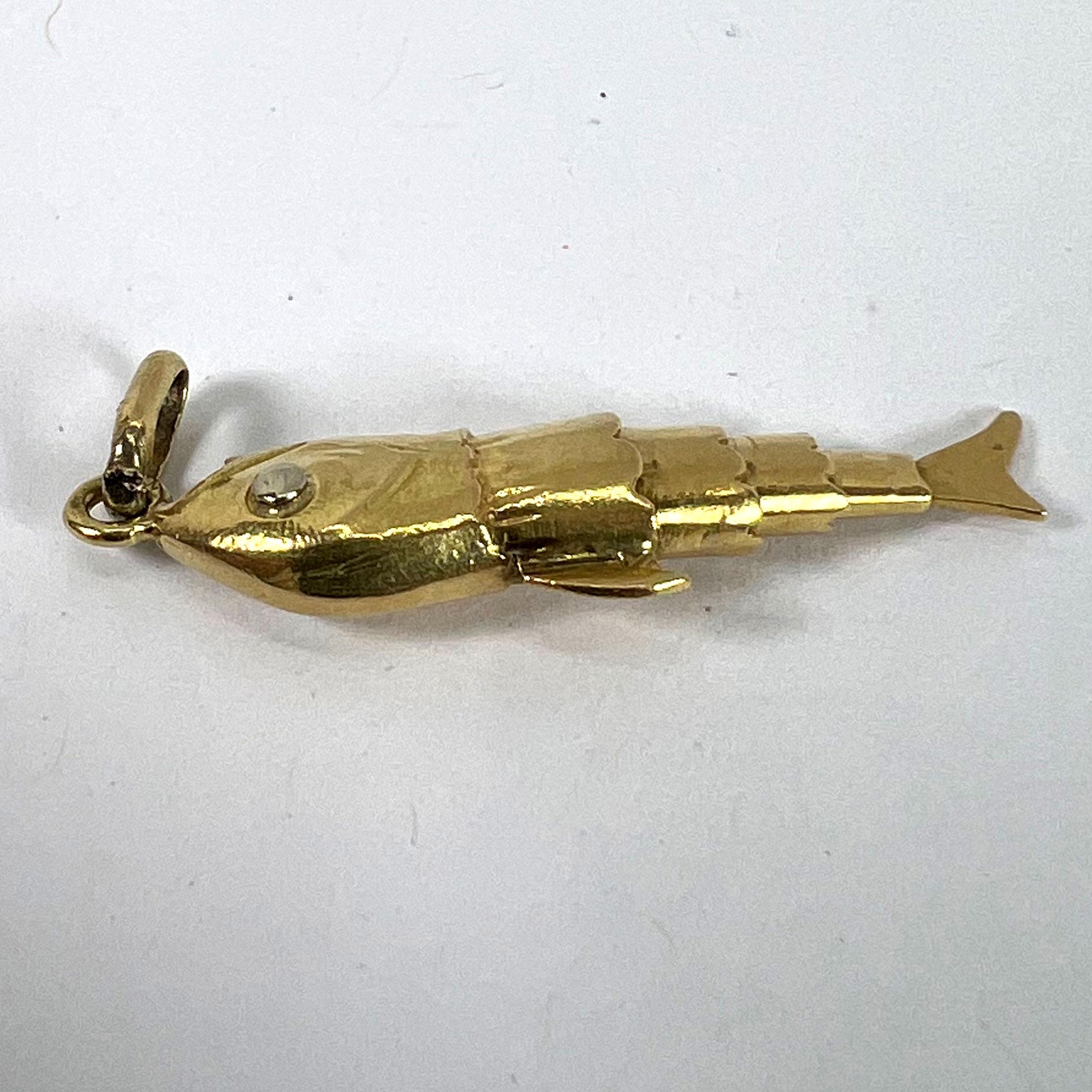 French Articulated Fish 18K Yellow Gold White Gold Charm Pendant 11
