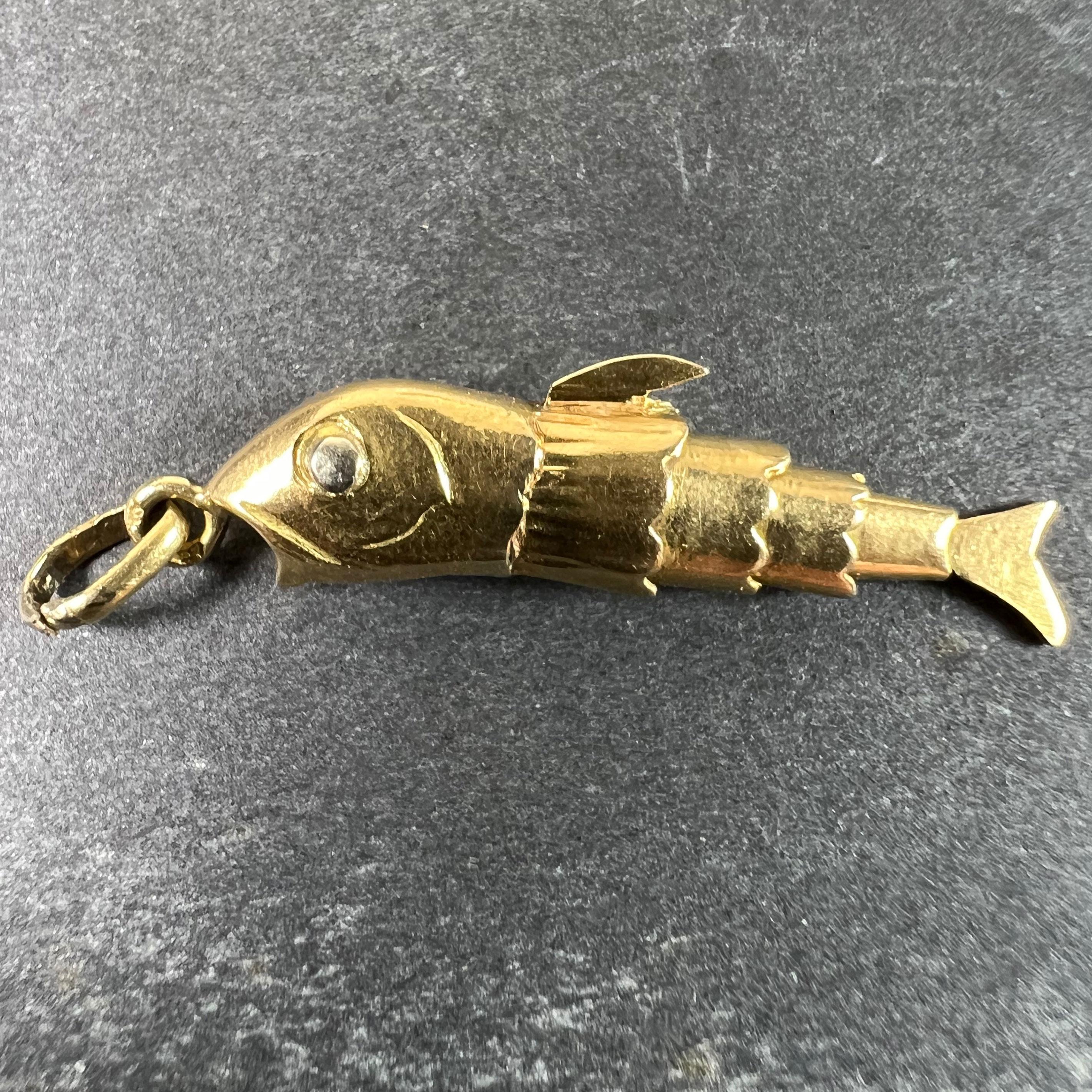 French Articulated Fish 18K Yellow Gold White Gold Charm Pendant In Good Condition In London, GB