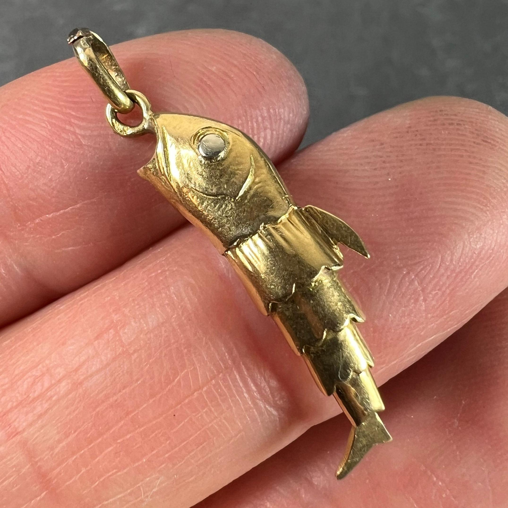 French Articulated Fish 18K Yellow Gold White Gold Charm Pendant 1