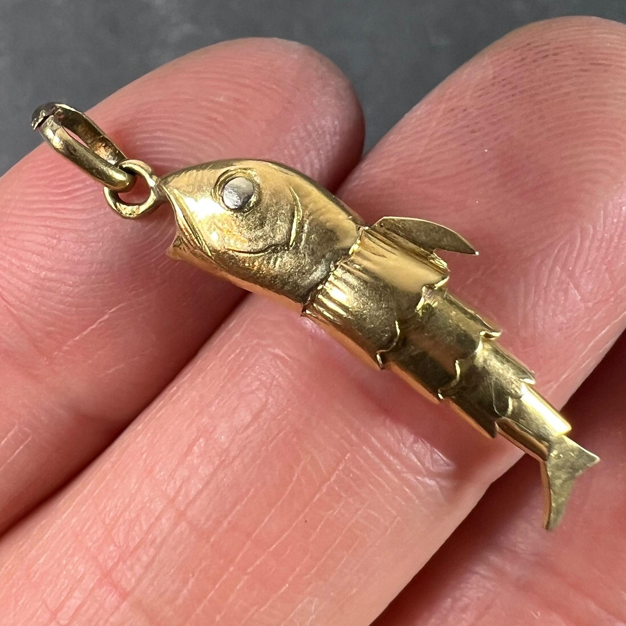 French Articulated Fish 18K Yellow Gold White Gold Charm Pendant 2