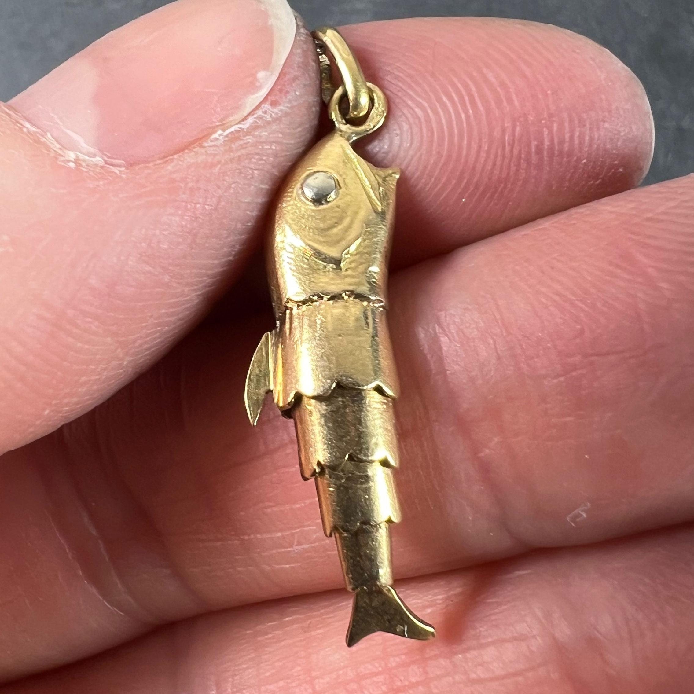 French Articulated Fish 18K Yellow Gold White Gold Charm Pendant 4