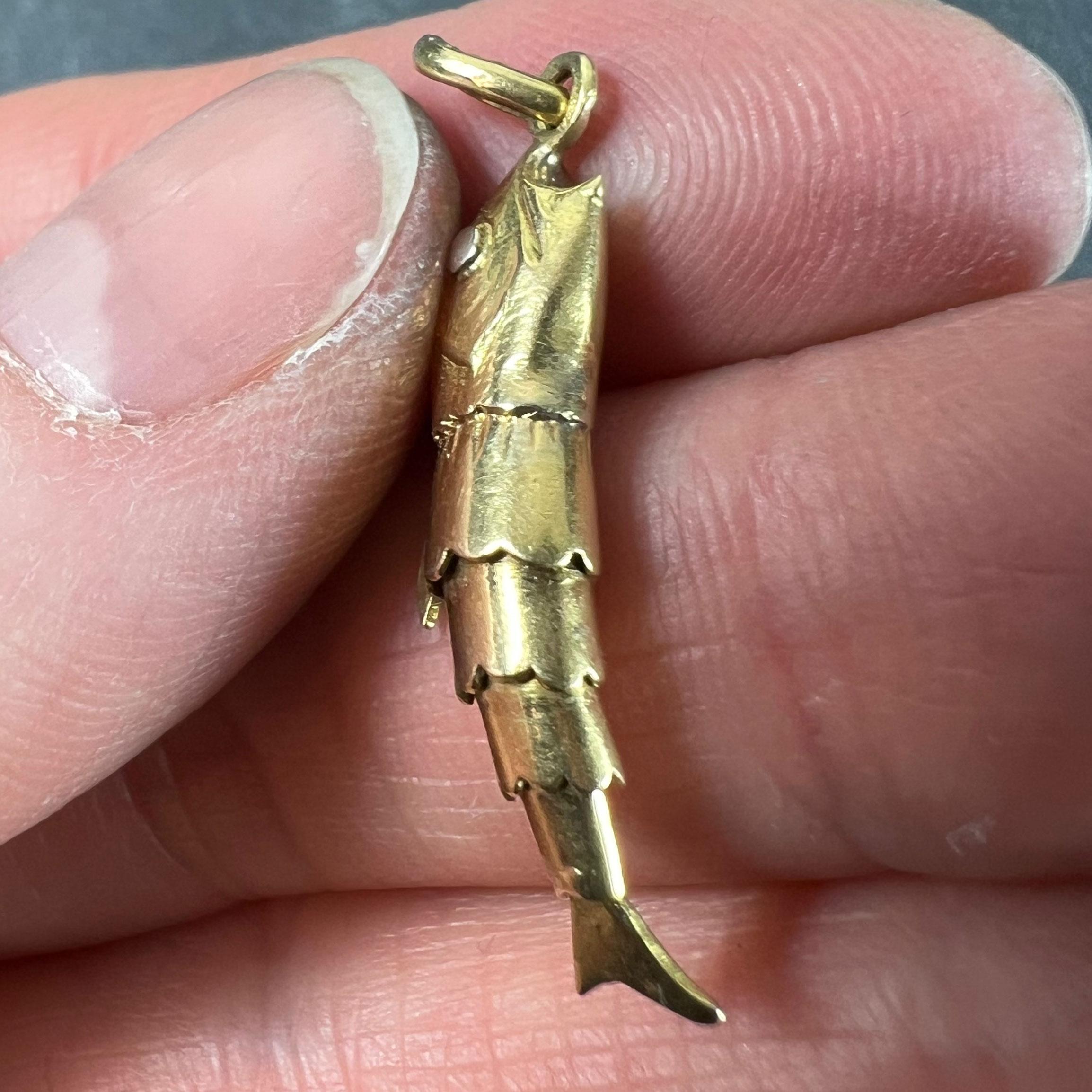 French Articulated Fish 18K Yellow Gold White Gold Charm Pendant 5