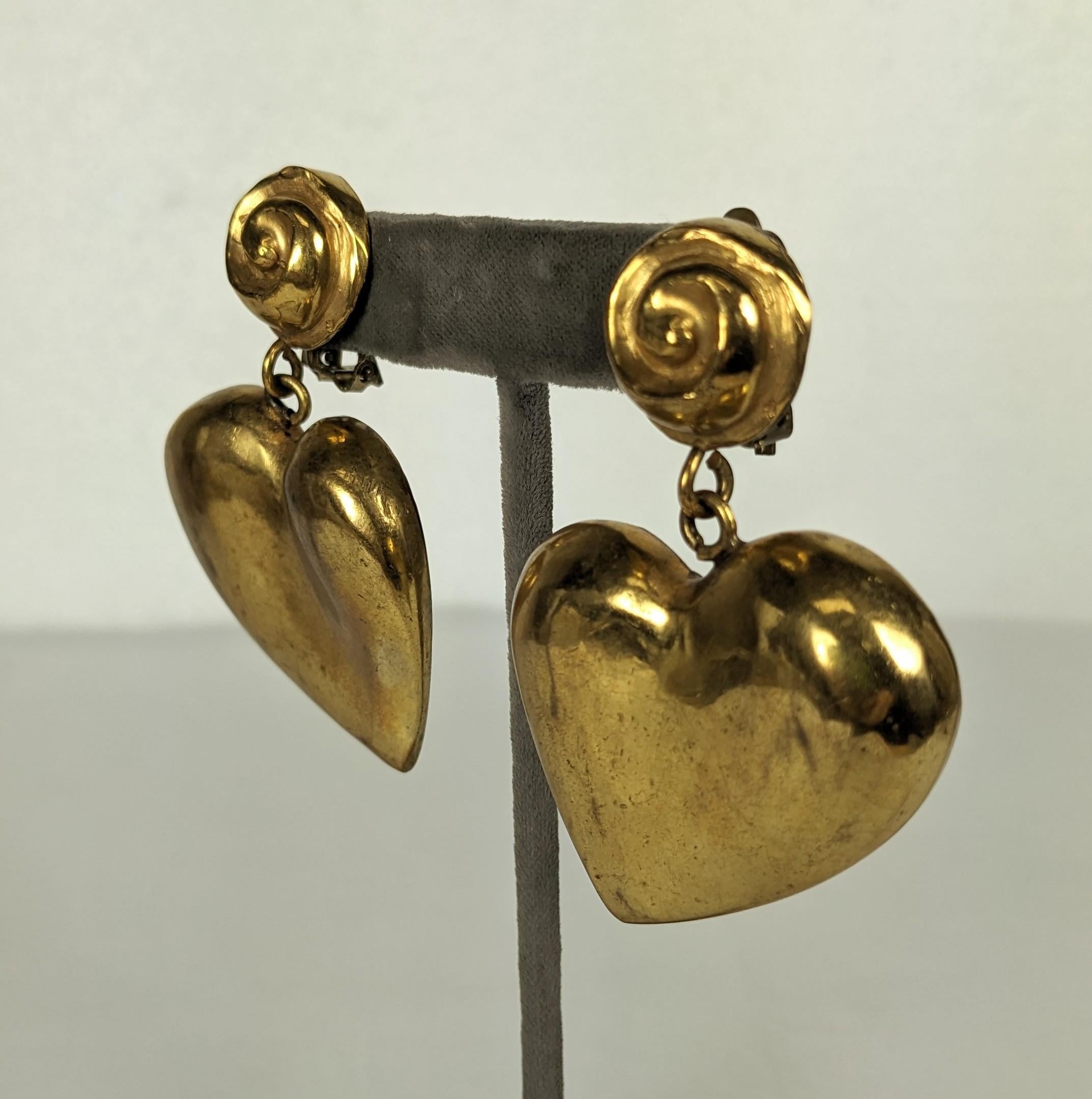 French Artisan Bronze Heart Earrings In Good Condition For Sale In New York, NY