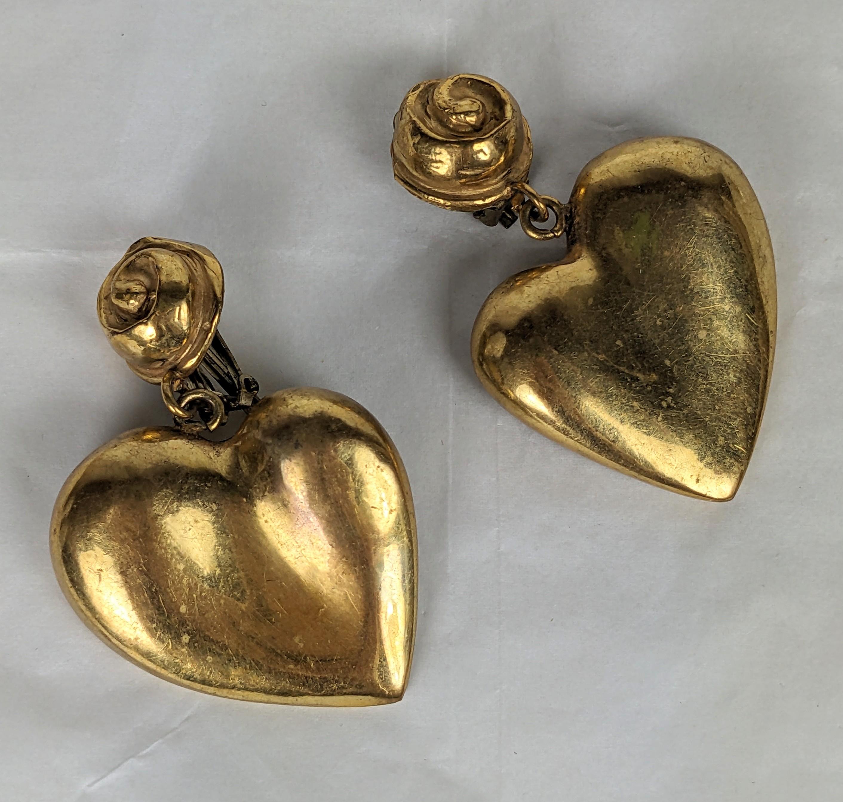 Women's or Men's French Artisan Bronze Heart Earrings For Sale