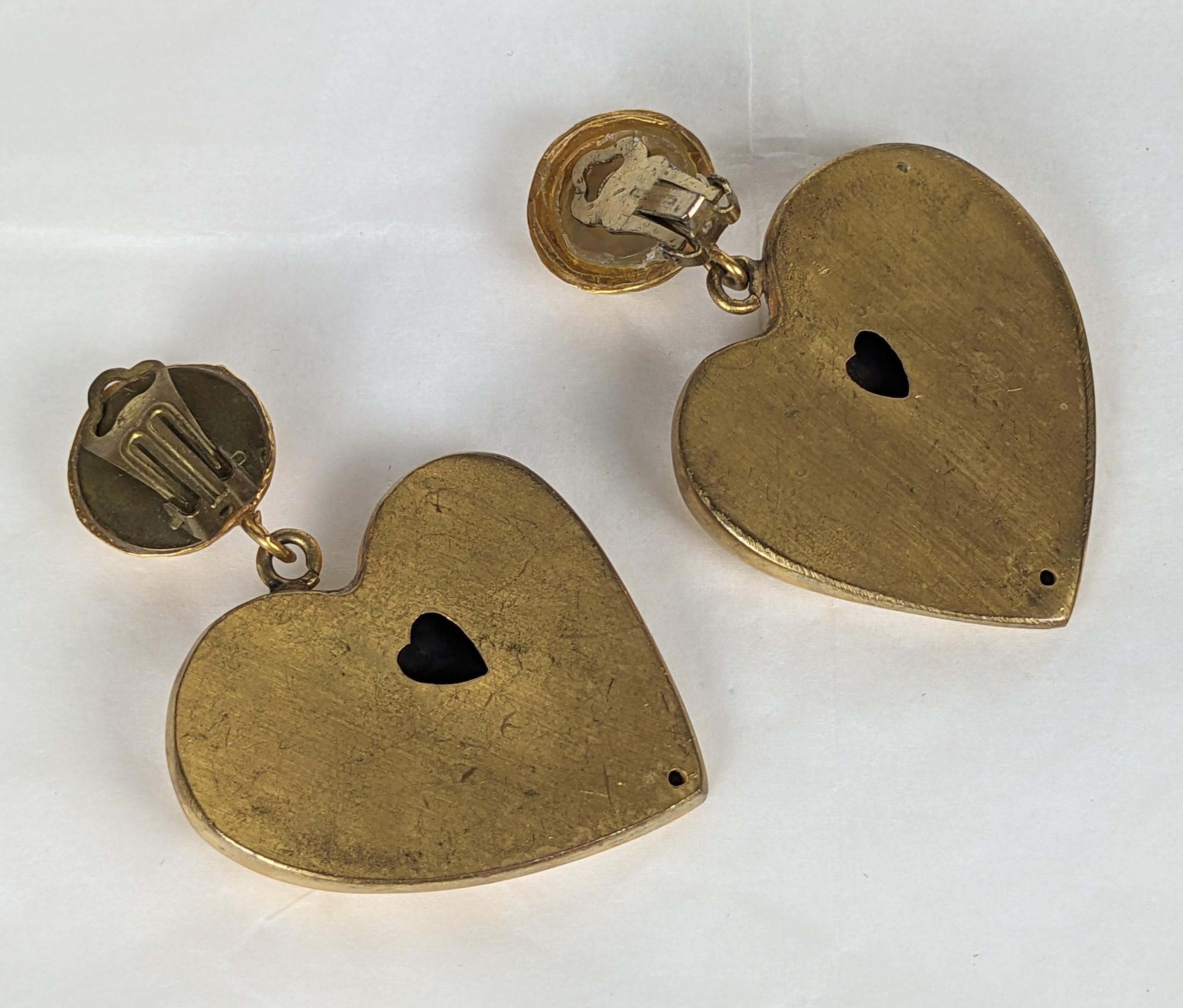 French Artisan Bronze Heart Earrings For Sale 1