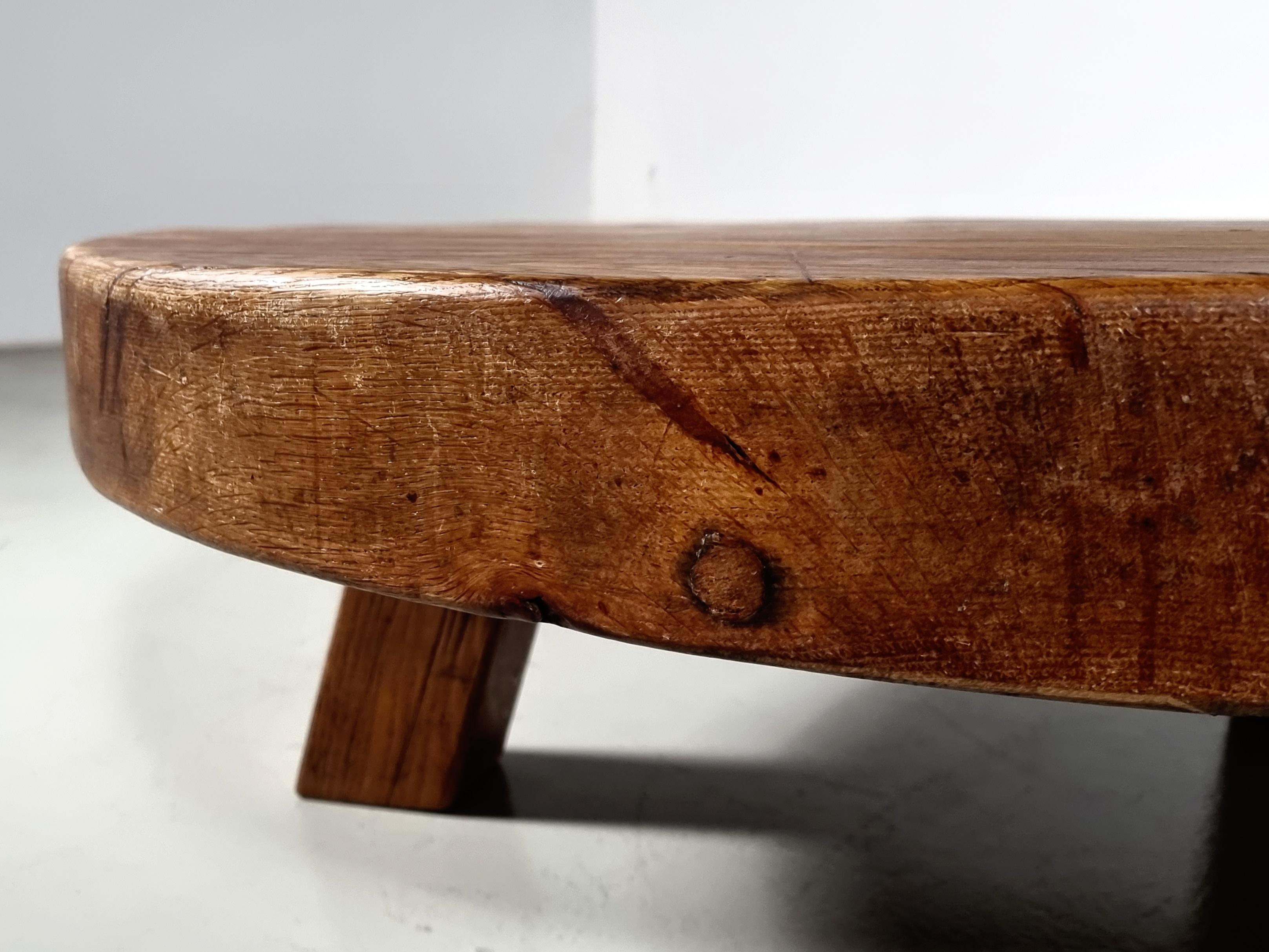 Late 20th Century French Artisan Coffee Table in Solid Oak, 1970s For Sale