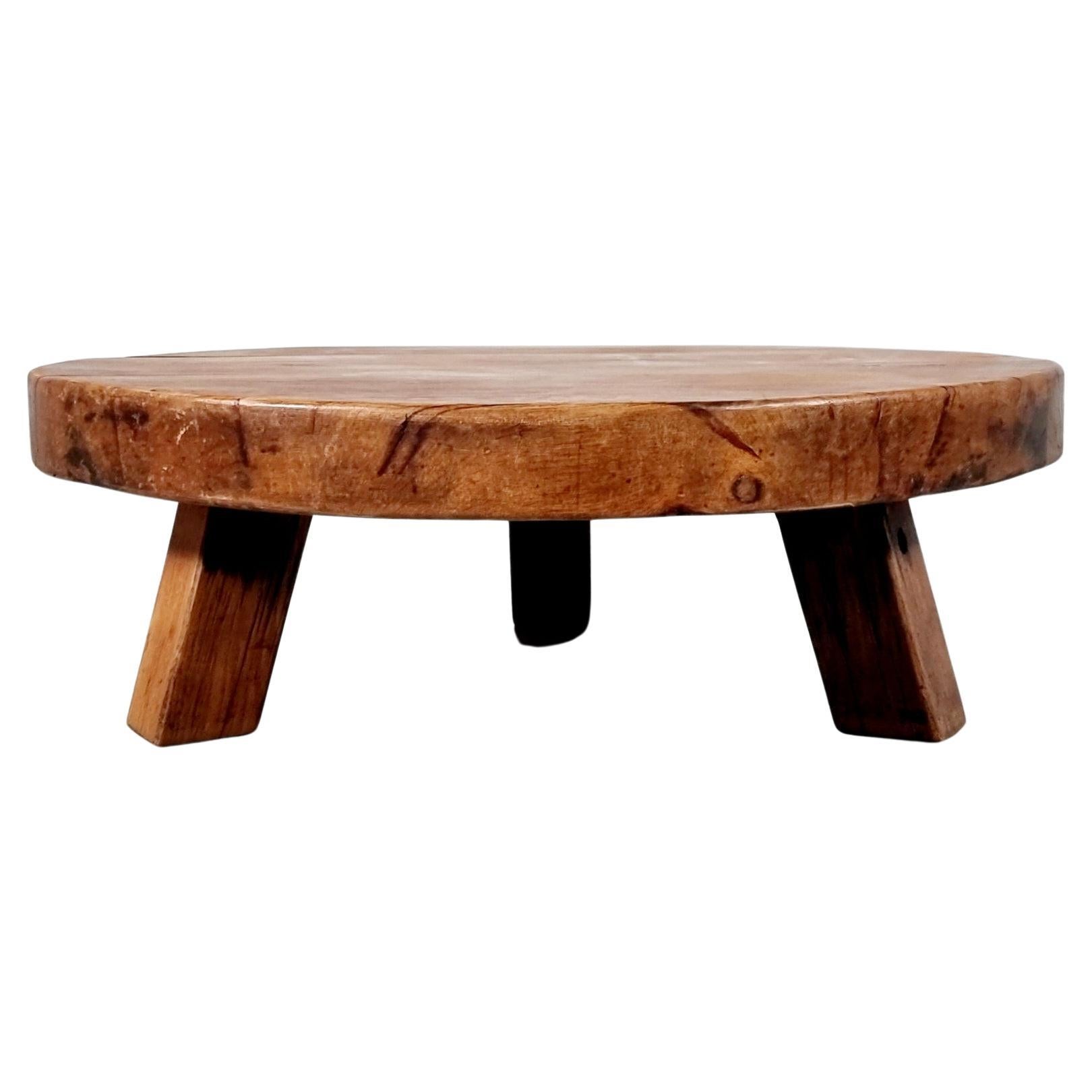French Artisan Coffee Table in Solid Oak, 1970s For Sale