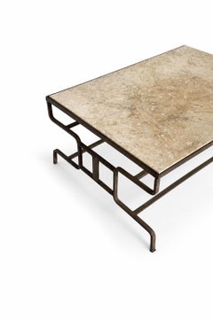 French Artisan Coffee Table in Wrought Iron and Travertine, 1920s