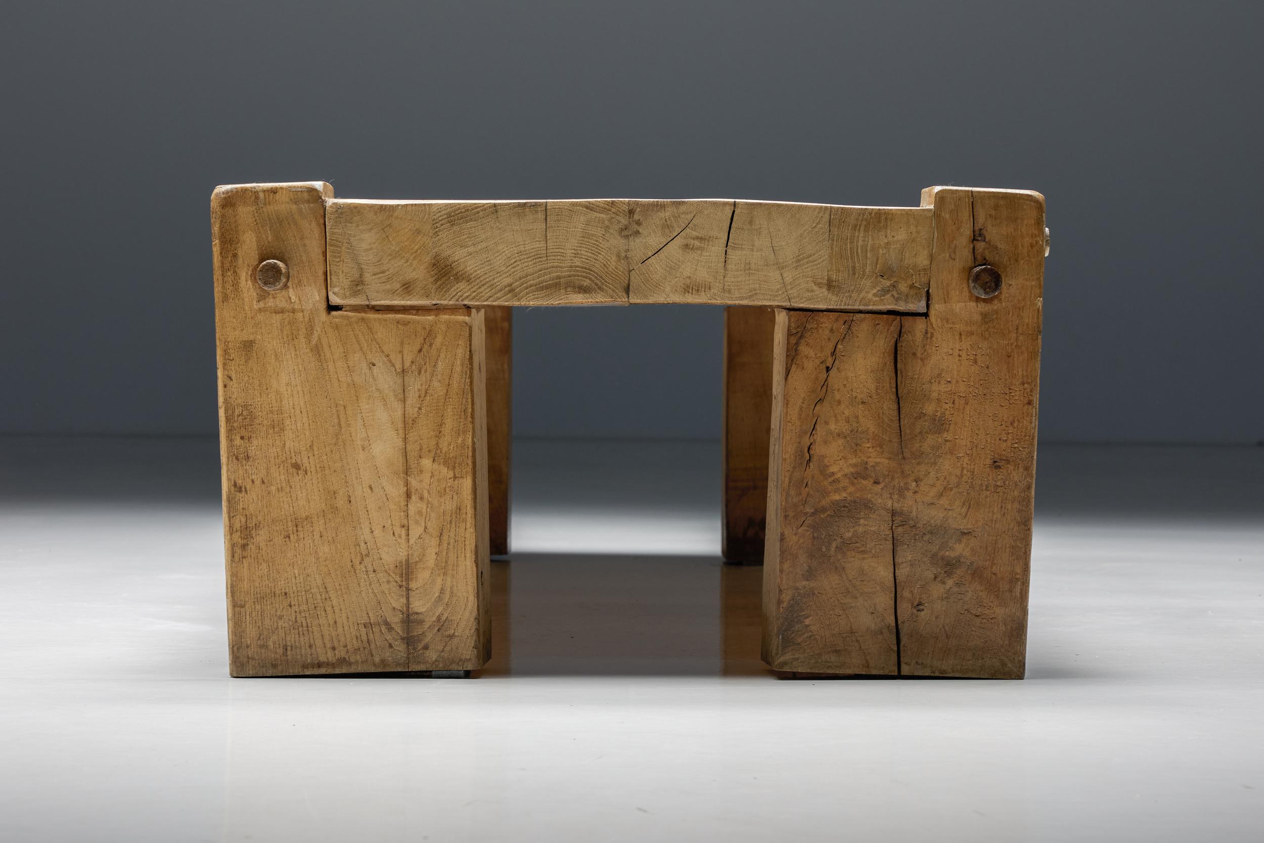 Wood Rectangular Artisan Coffee Table, France, 1950s