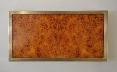 French Artisan Decorative Box in Burl Elm with Brass Frame, 1970s