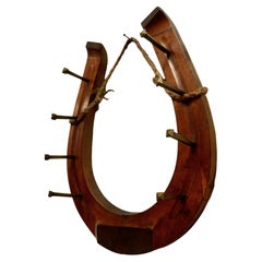 Antique French Artisan Folk Art Oak Horseshoe Coat Hooks
