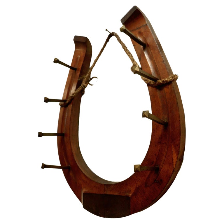 French Artisan Folk Art Oak Horseshoe Coat Hooks For Sale at 1stDibs |  horseshoe wall hooks