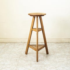 French Artisan-Made Bleached Oak Sculptor's Stand, Rotating Platform, c. 1890