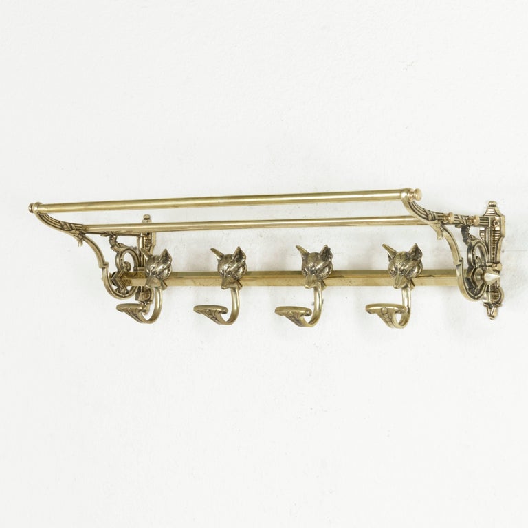 French ArtisanMade Brass Hat and Coat Rack with Four Hooks Featuring