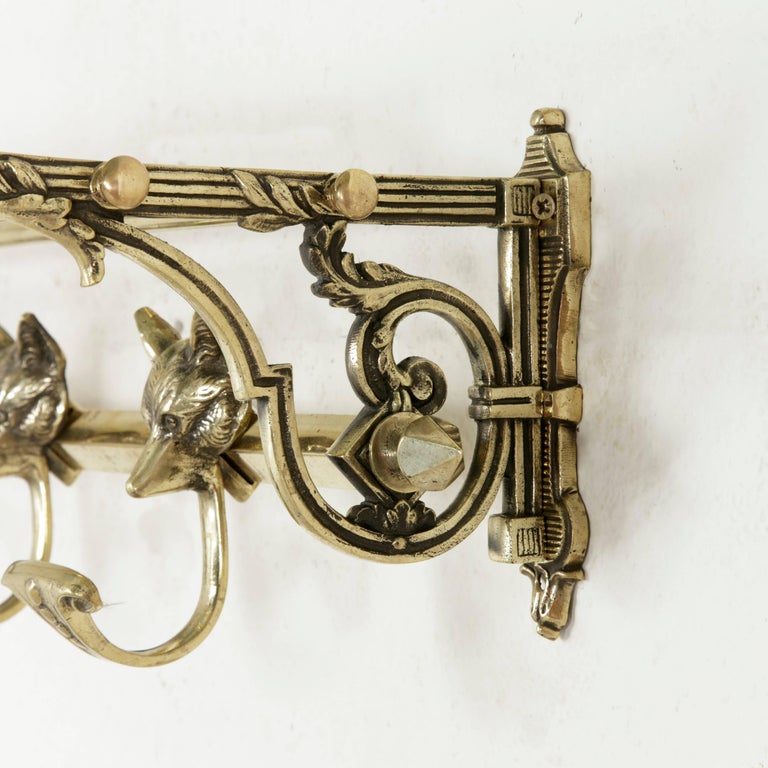 French Artisan-Made Brass Hat and Coat Rack with Four Hooks Featuring ...
