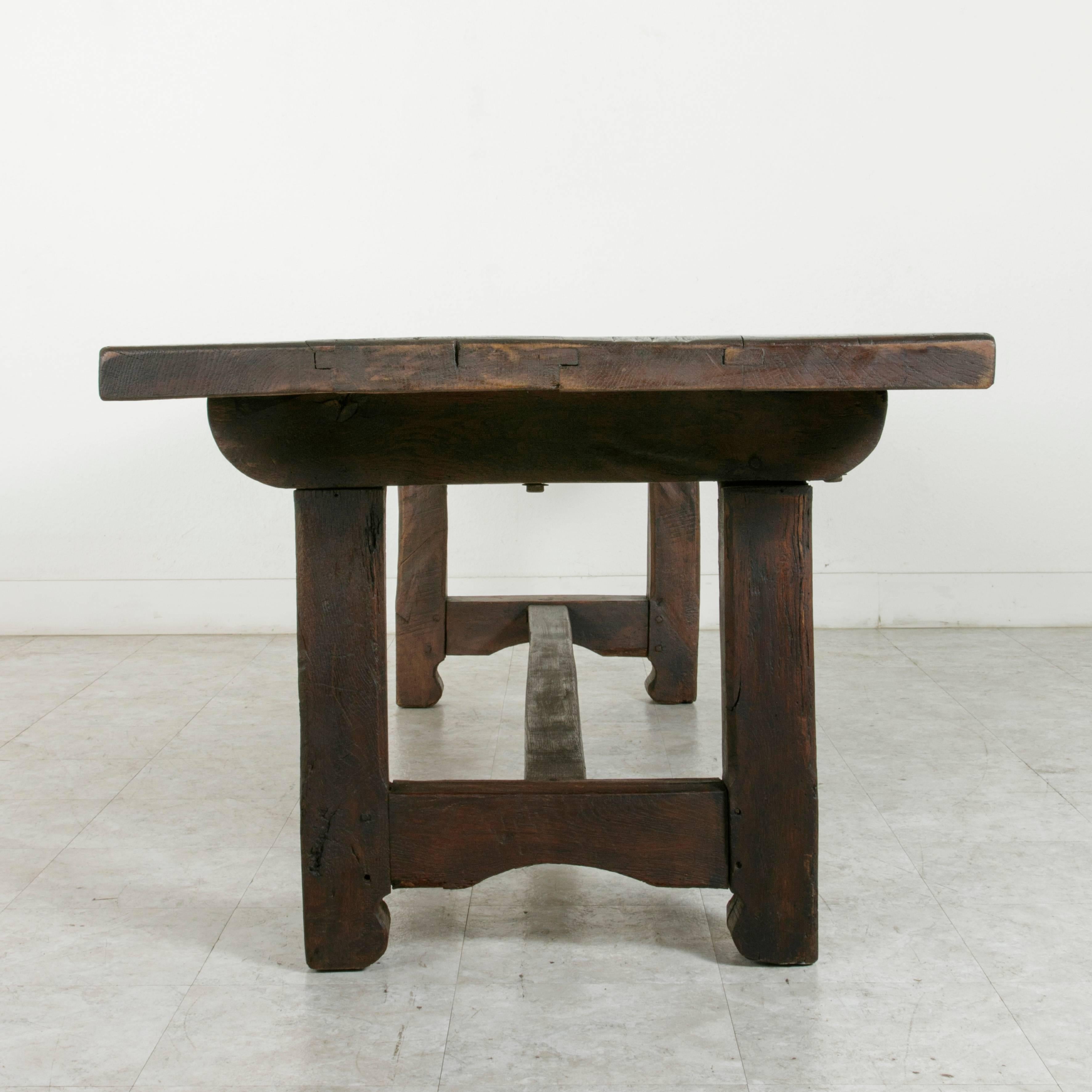 French Artisan-Made Oak Farm Table Dining Table Made from 18th Century Beams In Excellent Condition In Fayetteville, AR