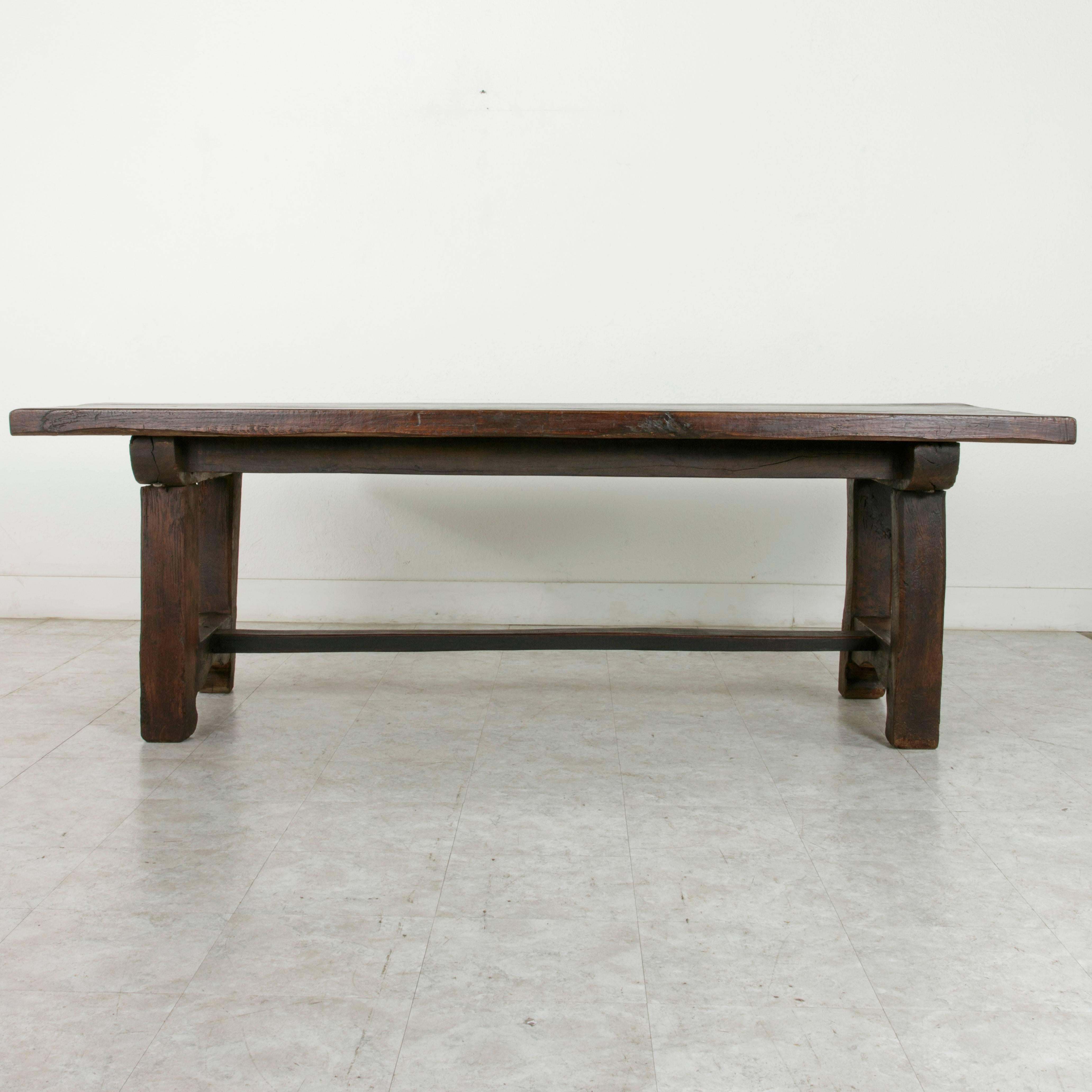 19th Century French Artisan-Made Oak Farm Table Dining Table Made from 18th Century Beams