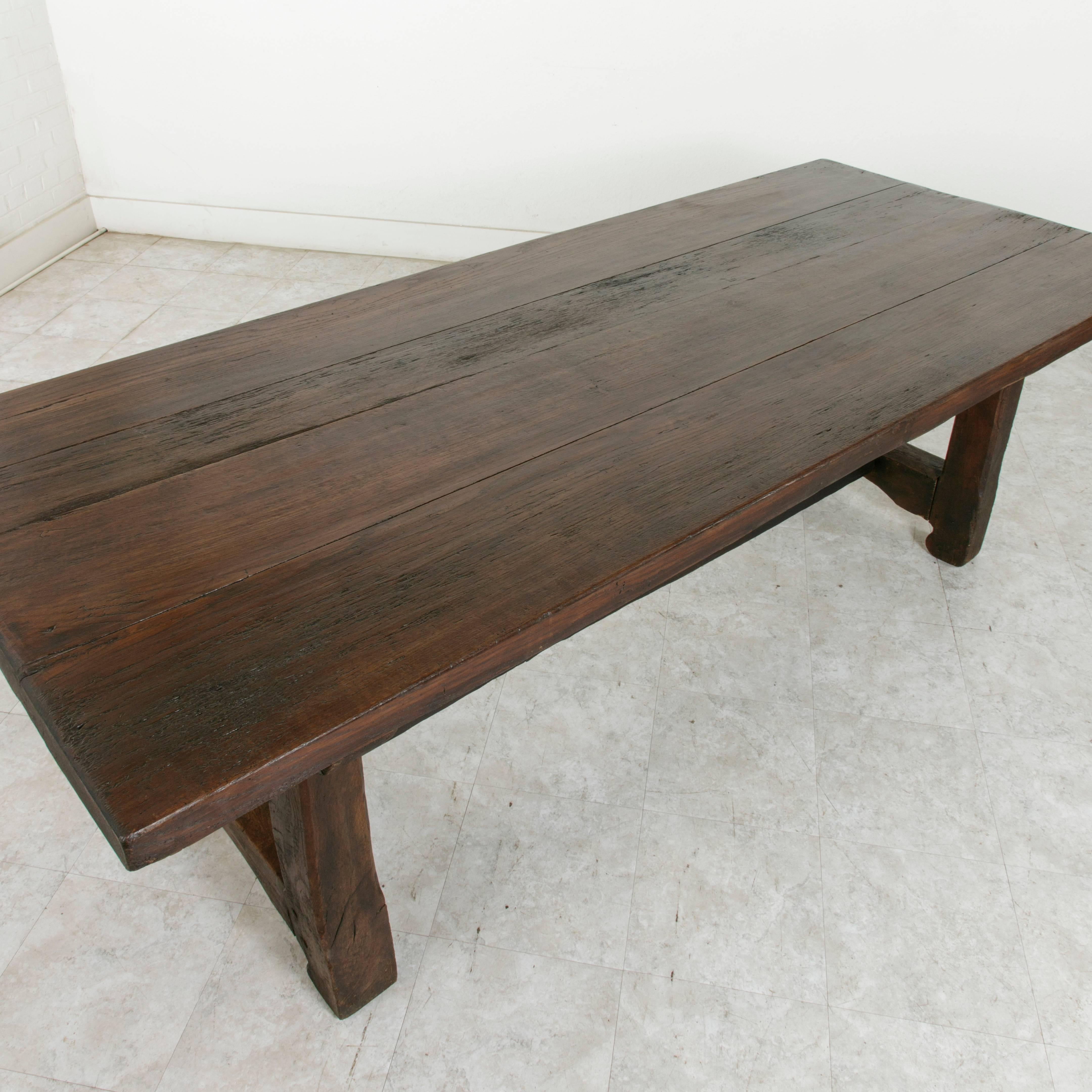 French Artisan-Made Oak Farm Table Dining Table Made from 18th Century Beams 2