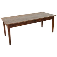 Antique French Artisan-Made Oak Farm Table or Dining Table with Drawer, circa 1900