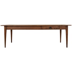 French Artisan Made Oak Farm Table or Dining Table with Single-Drawer circa 1920 Used French Artisan Made Oak Farm Table or Dining Table with Single-Drawer circa 1920