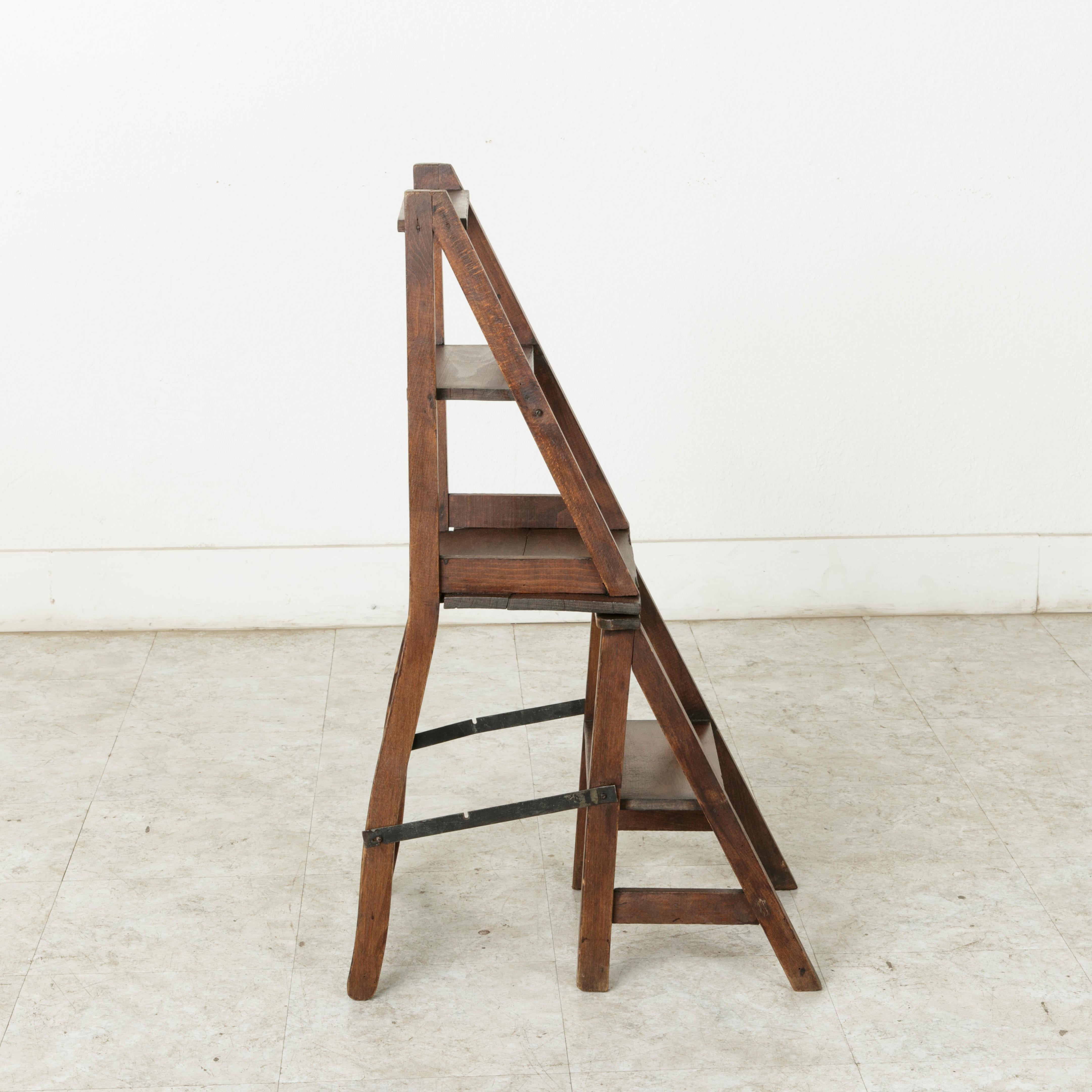 French Artisan-Made Oak Folding Ladder Chair or Library Ladder, circa 1900 3