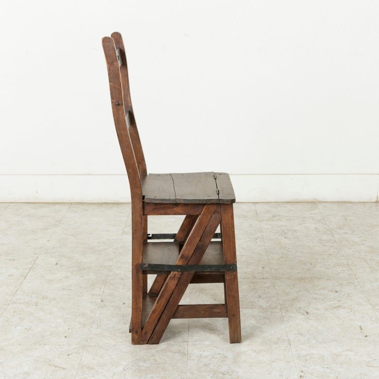 French ArtisanMade Oak Folding Ladder Chair or Library Ladder, circa