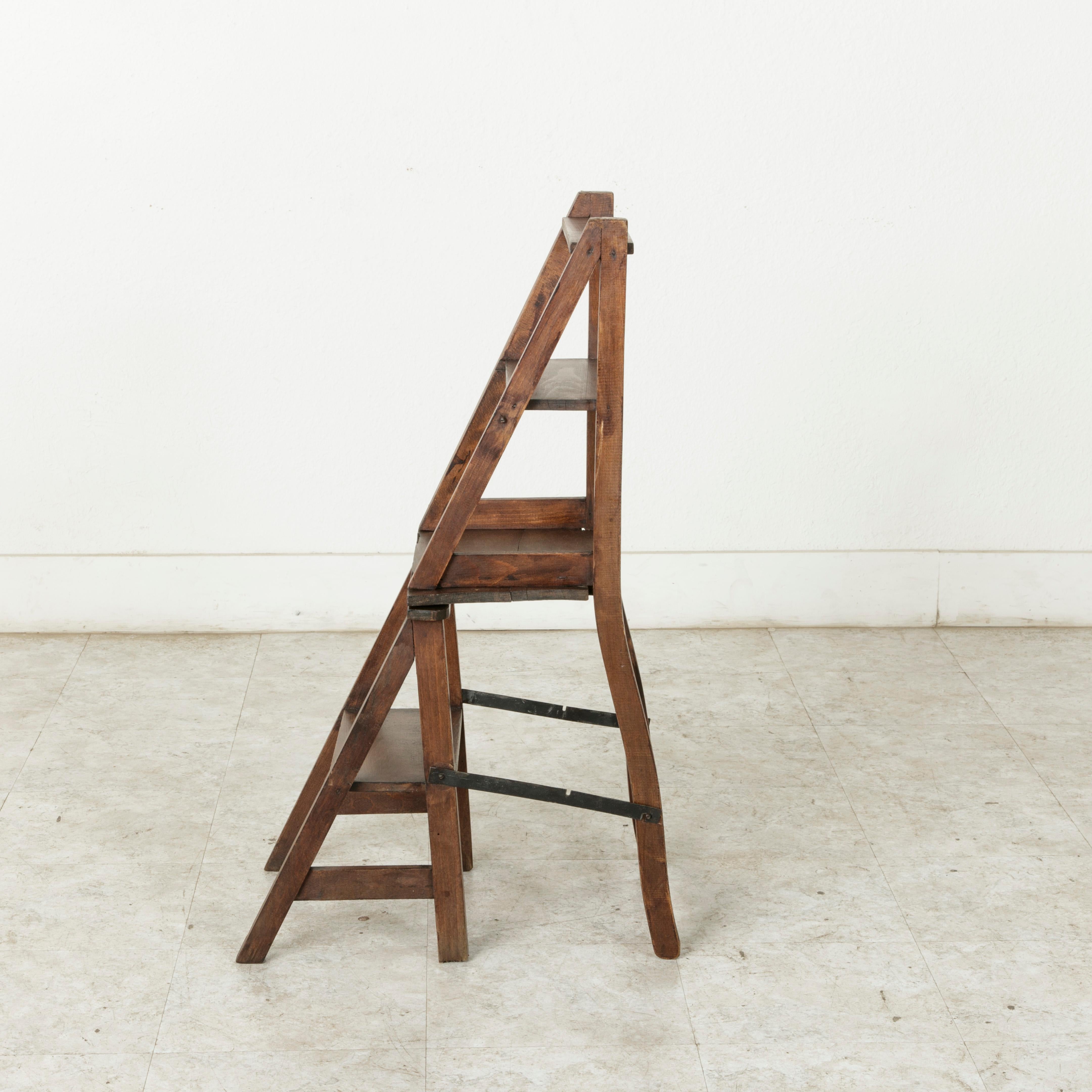French Artisan-Made Oak Folding Ladder Chair or Library Ladder, circa 1900 1