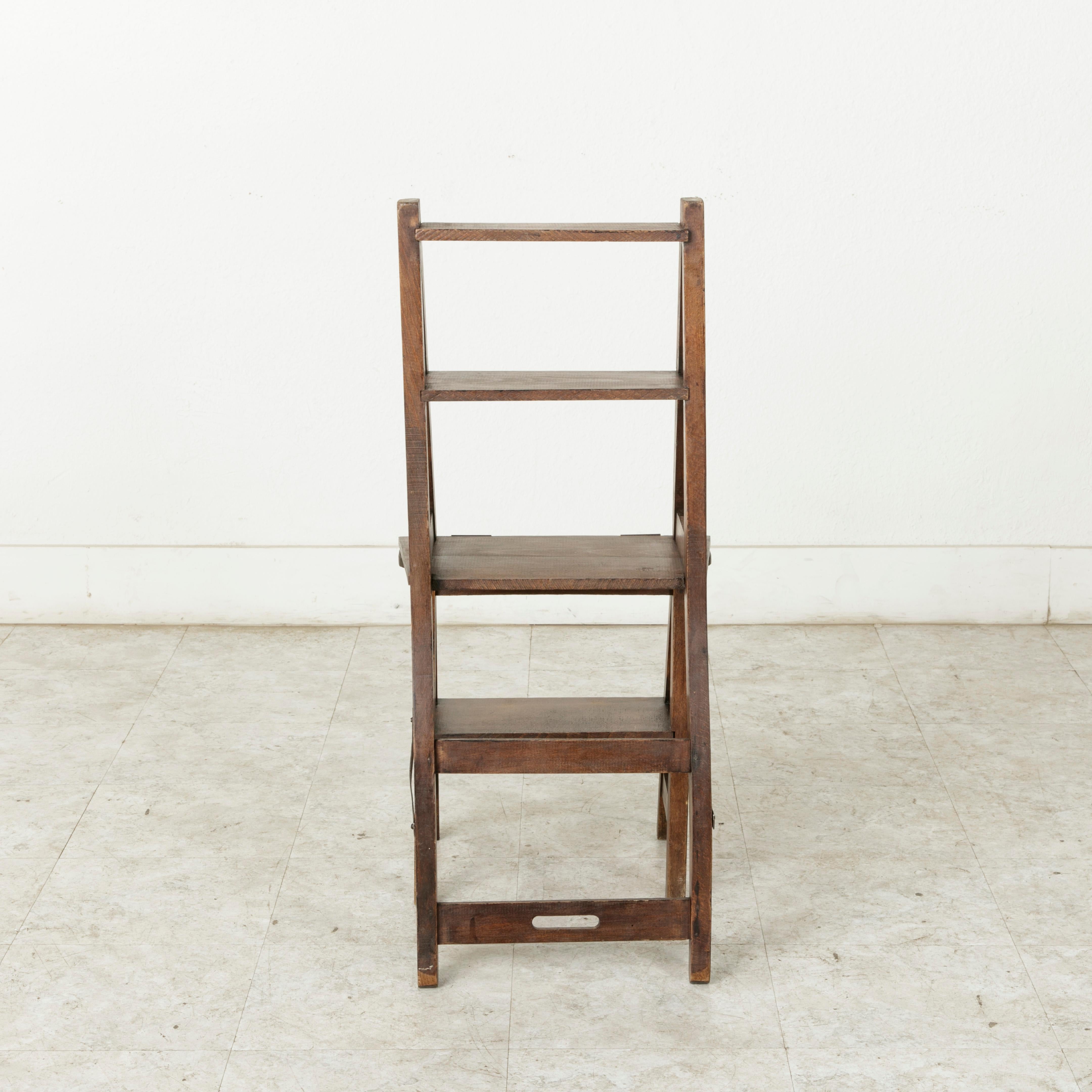 French Artisan-Made Oak Folding Ladder Chair or Library Ladder, circa 1900 2